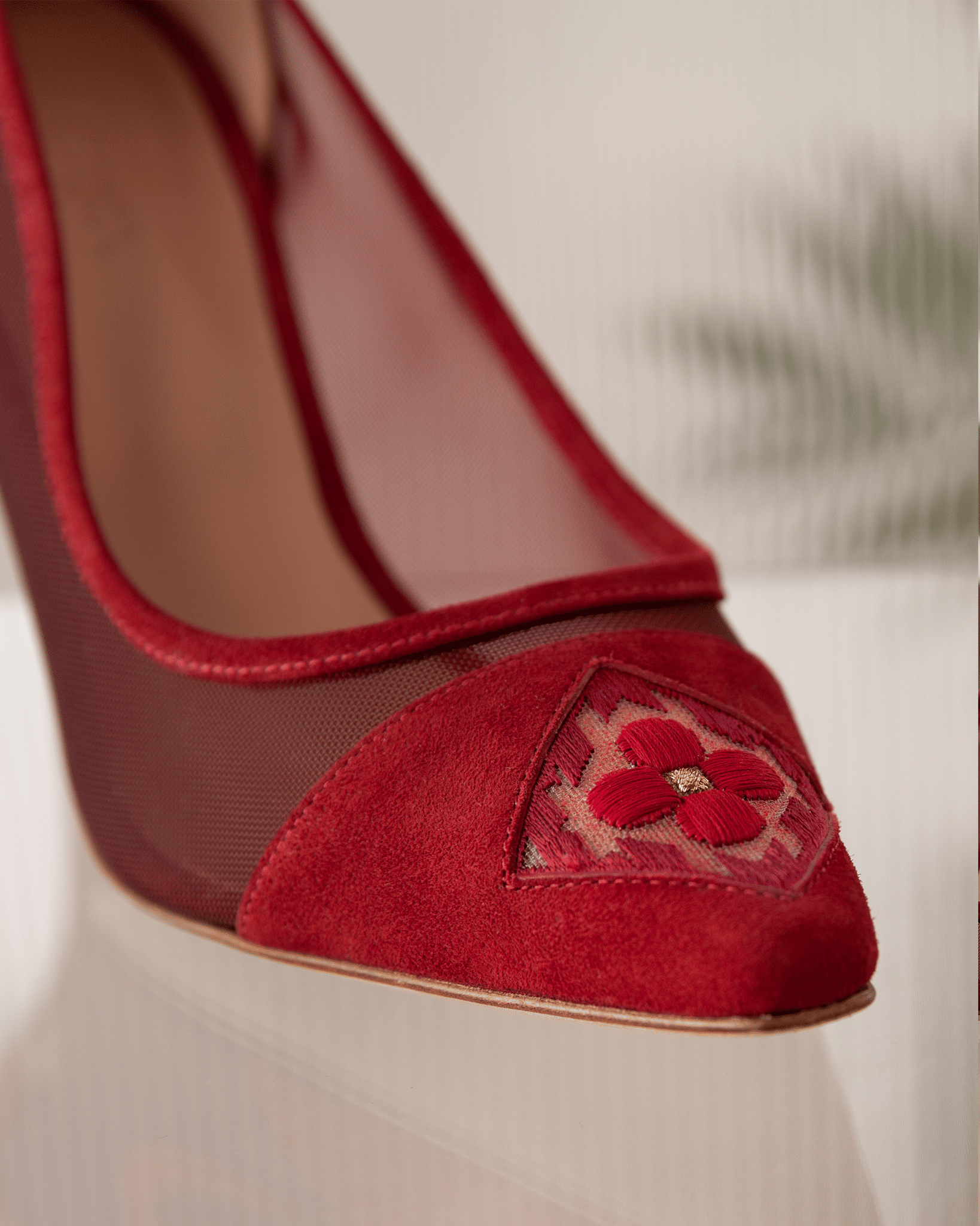 Fiorellini Pump Mesh 85 Dark Red in Red made by ATANA