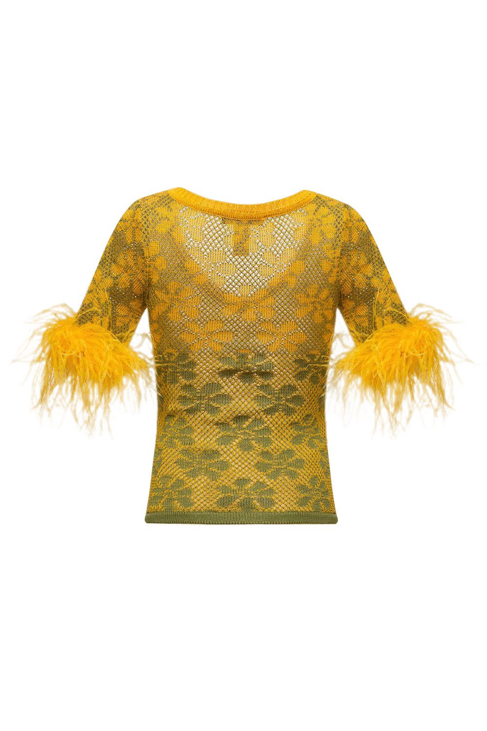 Green Flower Top With Feathers made by ANDREEVA