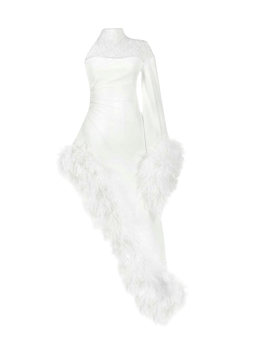 Luxury feather-trim crepe dress made by Monika Dimova