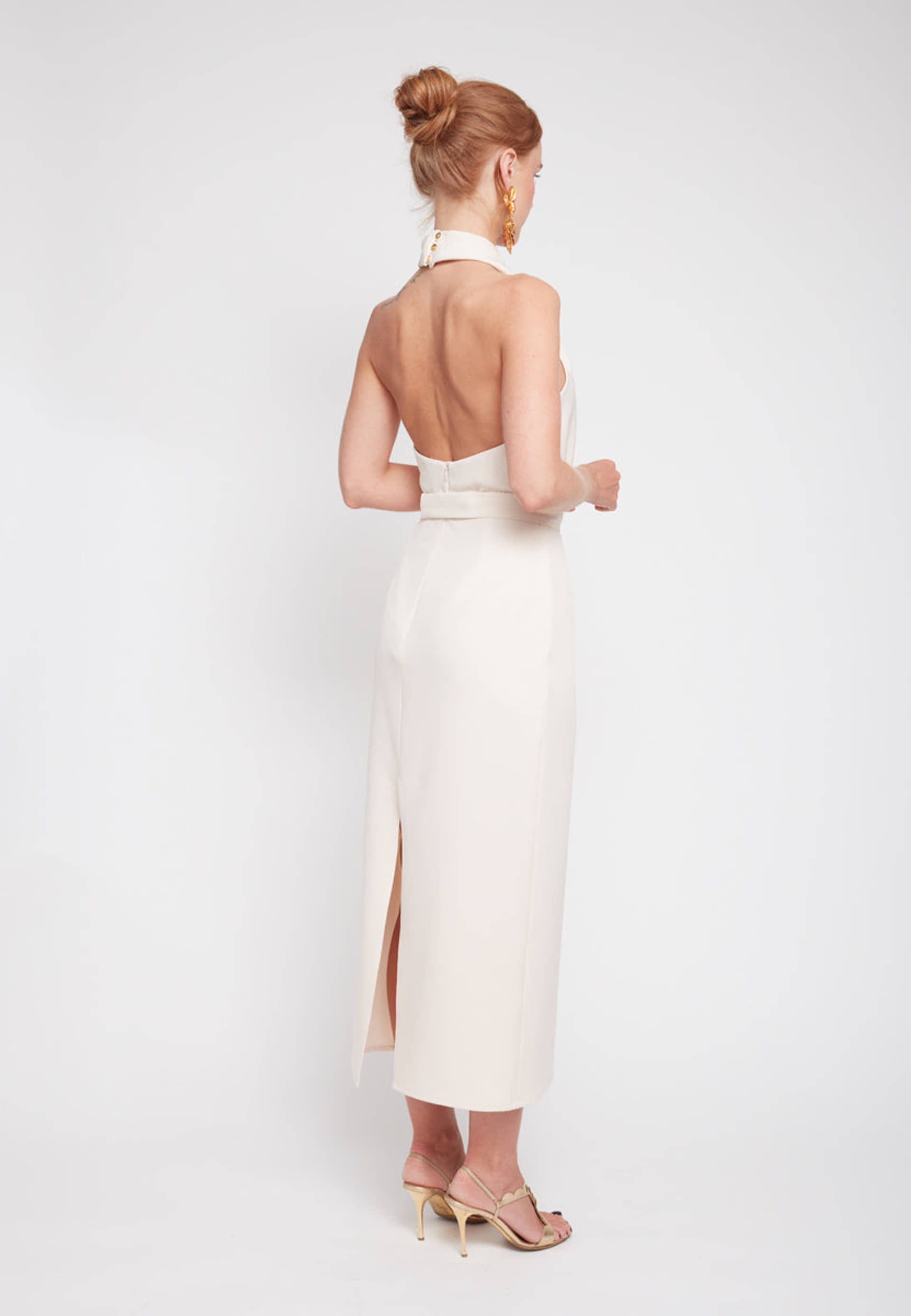 CELIA pastel cream X neck midi dress made by UNDRESS