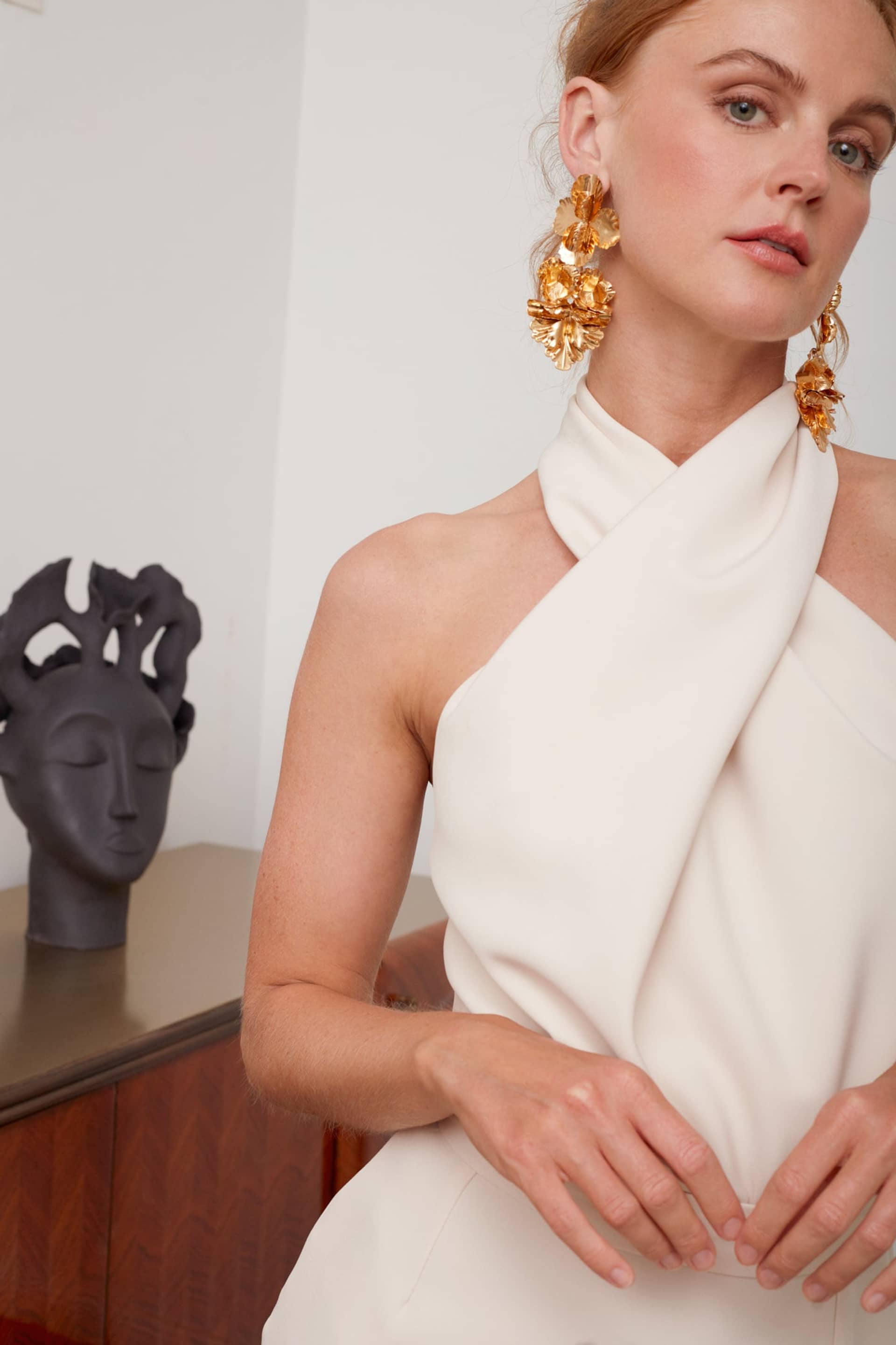 CELIA pastel cream X neck midi dress made by UNDRESS
