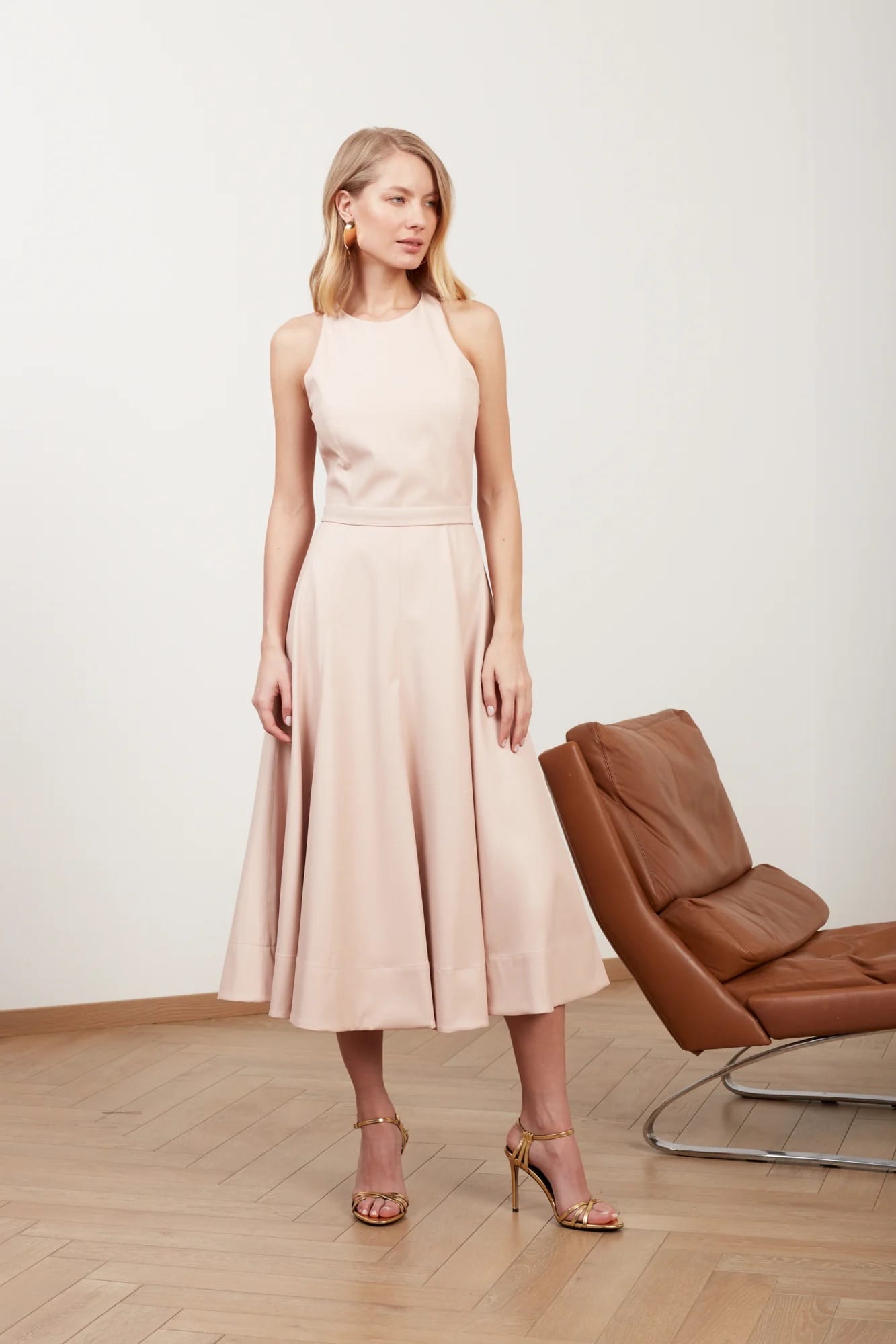 AVALON pastel pink vegan leather midi dress made by UNDRESS