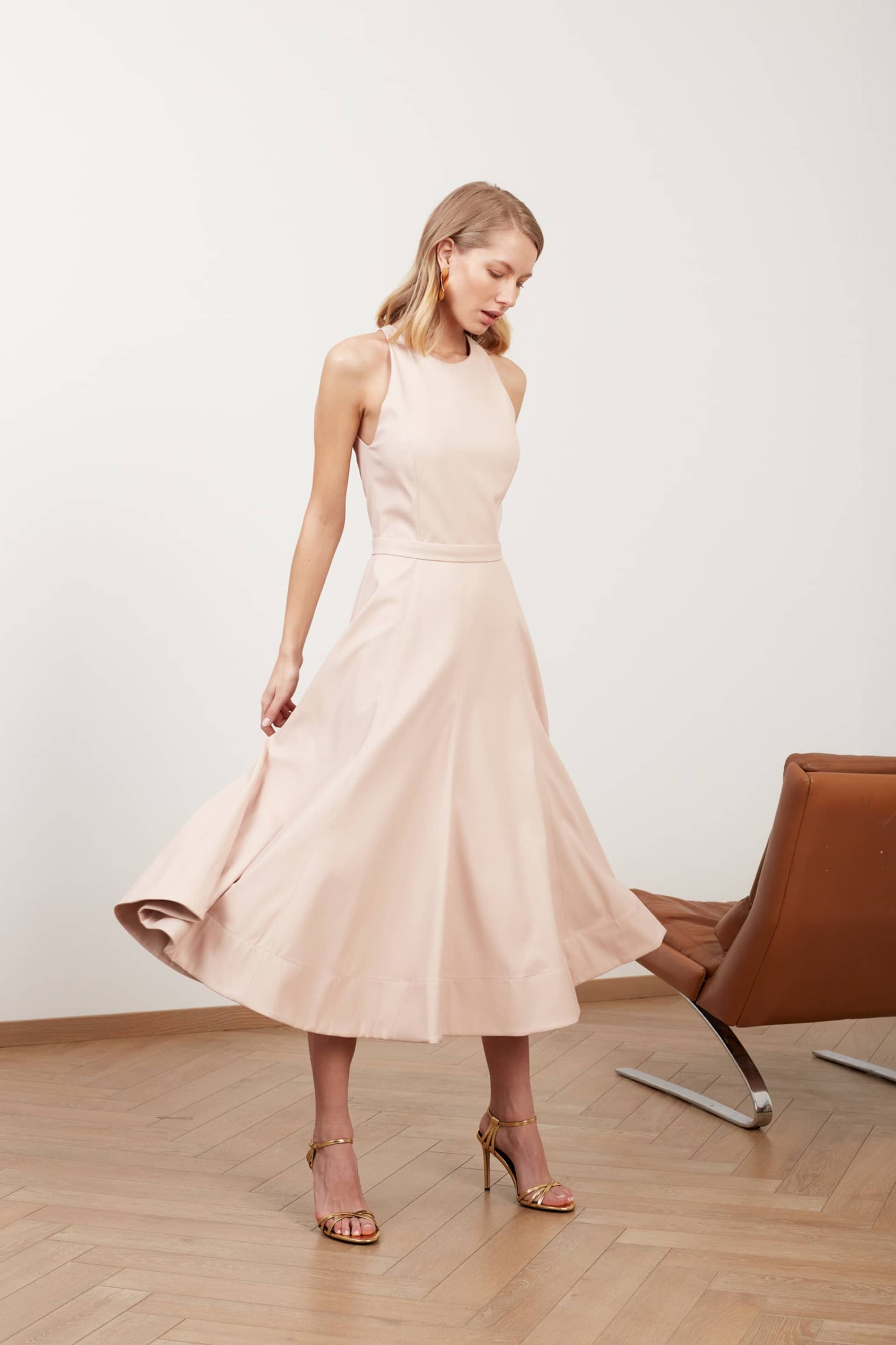 AVALON pastel pink vegan leather midi dress made by UNDRESS