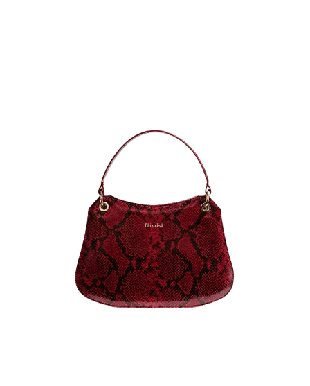 Red mini Olympia in snake print made by Phialebel