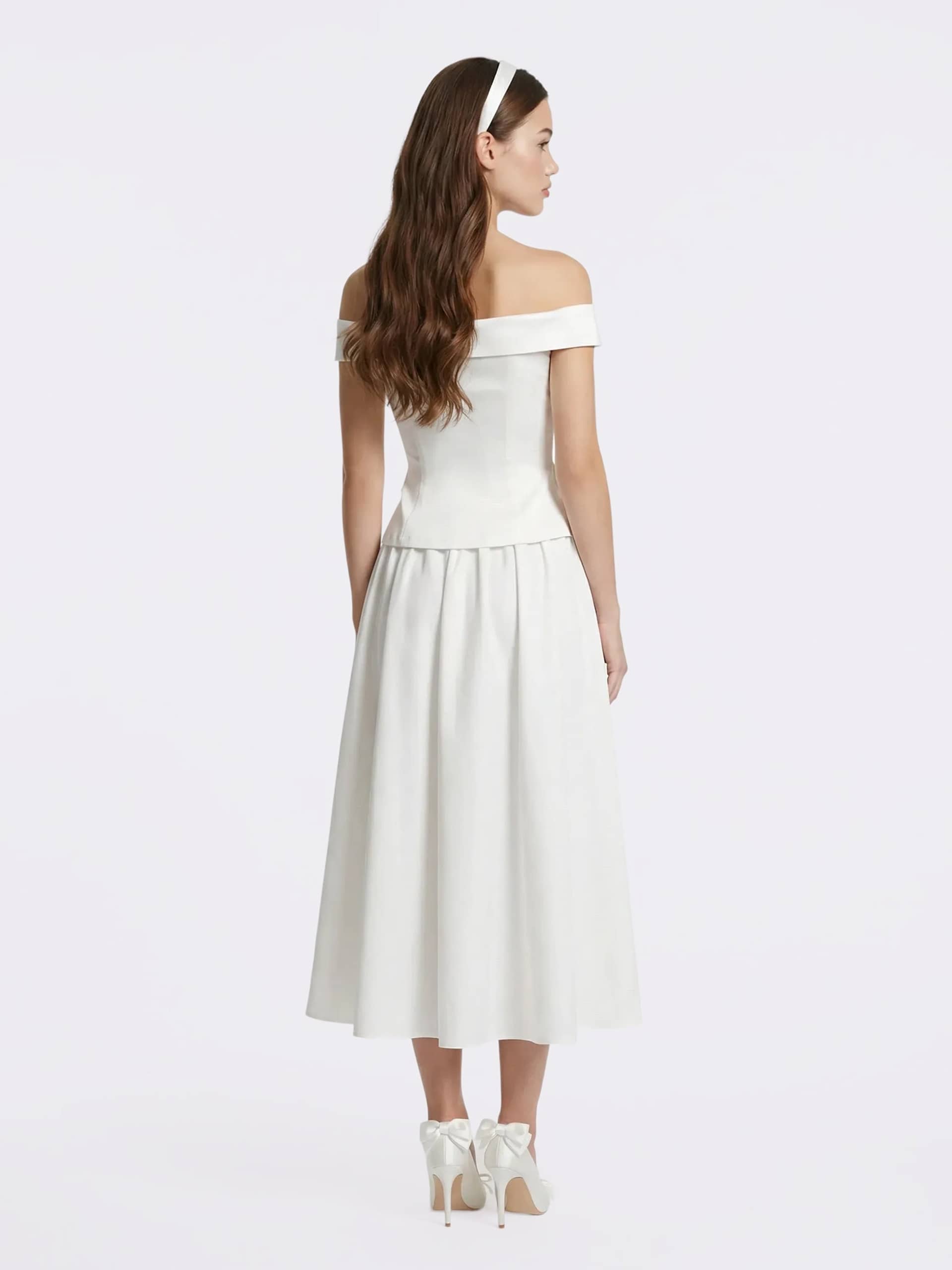 Claudine High-Waist A-Line White Midi Skirt made by Nana Jacqueline