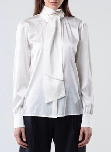 Silk Bow Blouse With Long Sleeves In Ivory made by Vesna W