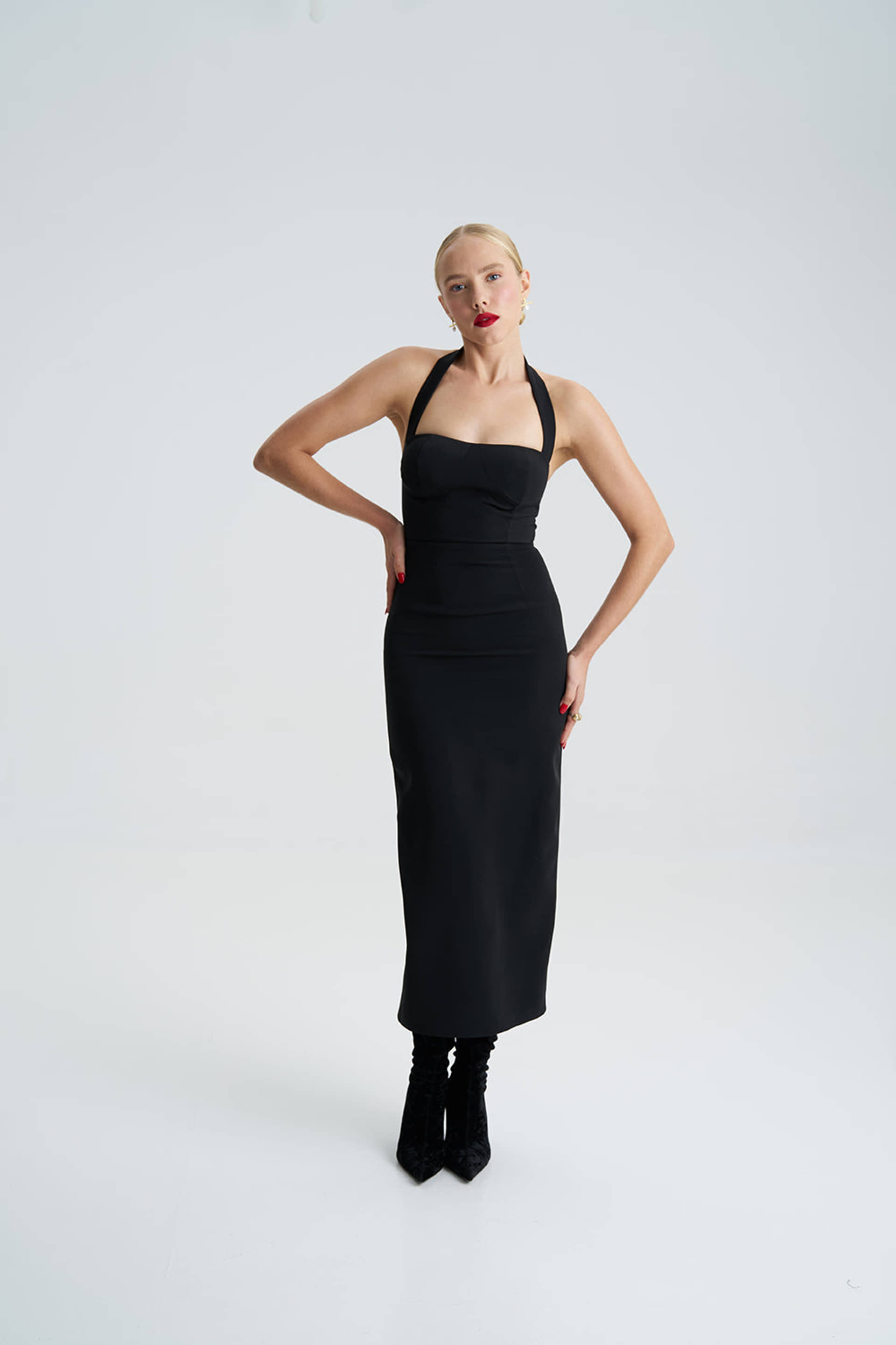 Zoa Black Bustier Midi Dress made by Lora Istanbul