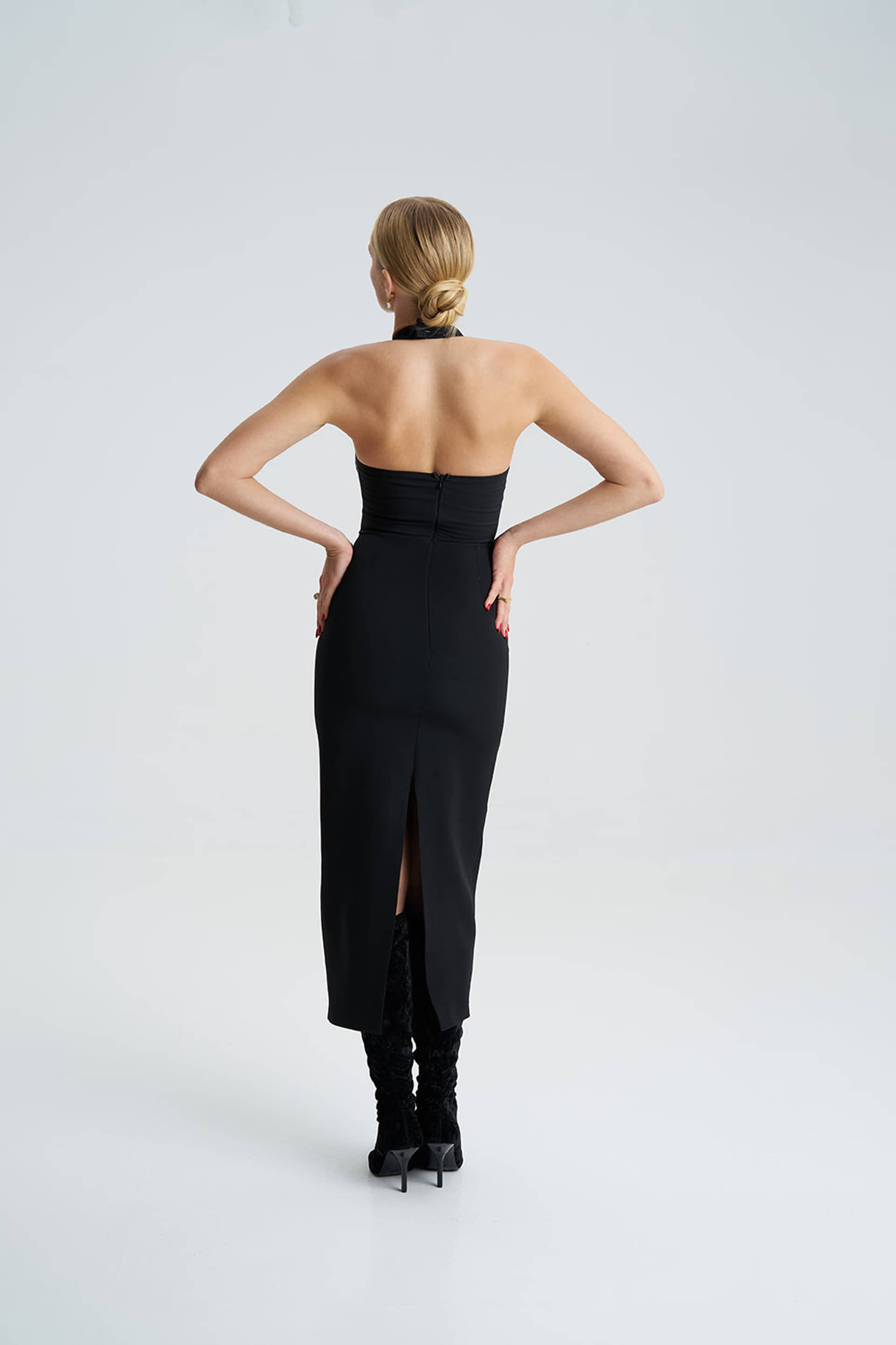 Zoa Black Bustier Midi Dress made by Lora Istanbul
