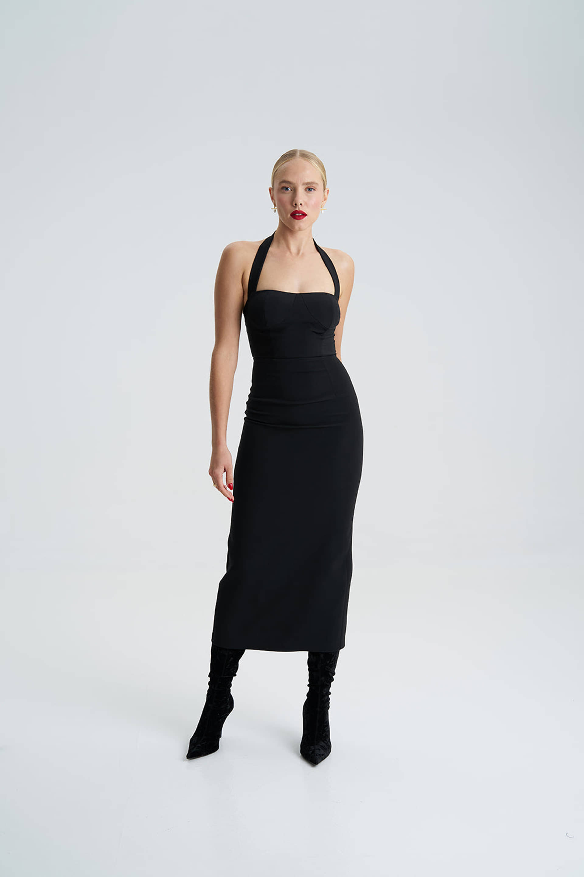 Zoa Black Bustier Midi Dress made by Lora Istanbul