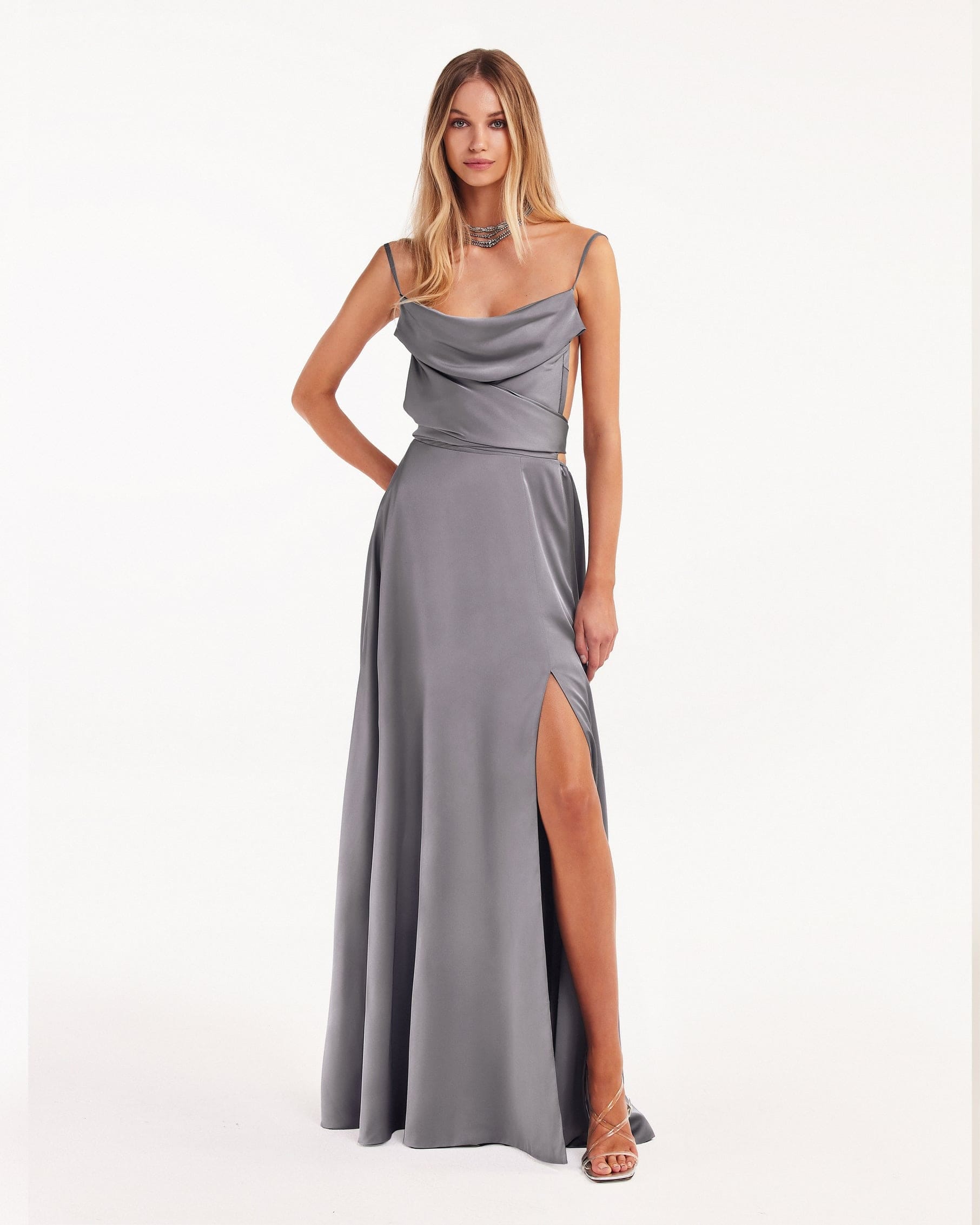 Boudoir silver silk slip dress made by Milla