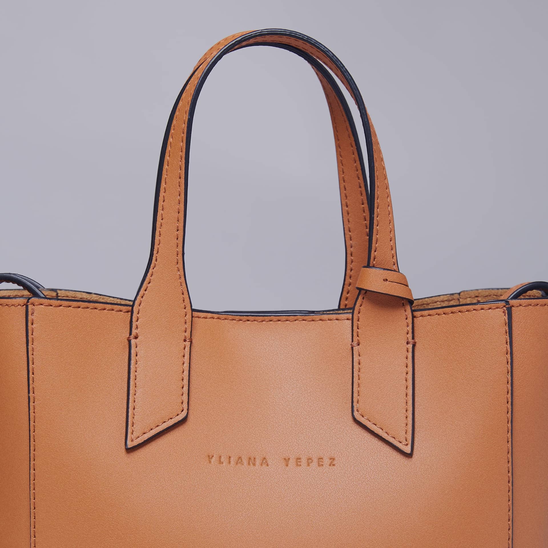 Mini Sarah camel tote made by Yliana Yepez
