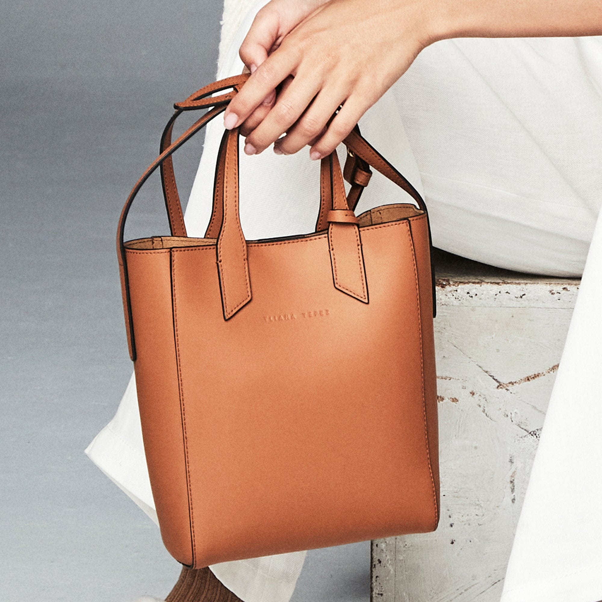 Mini Sarah camel tote made by Yliana Yepez