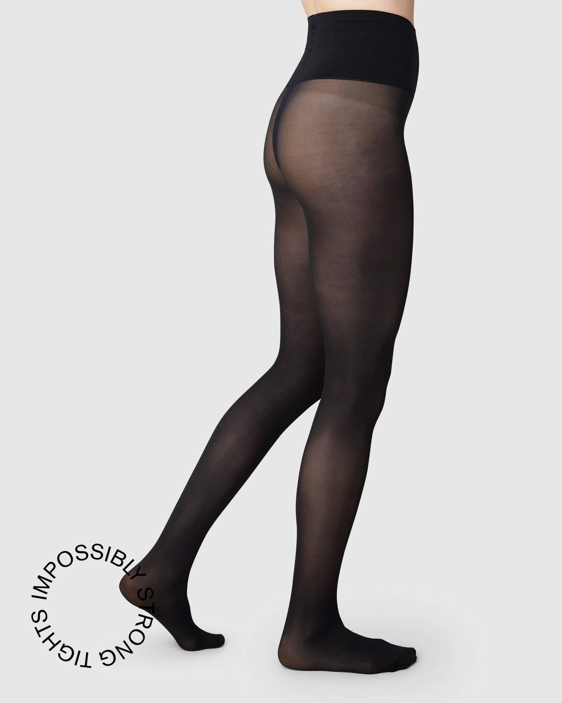 Lois Rip Resistant Tights in Black made by Swedish Stockings