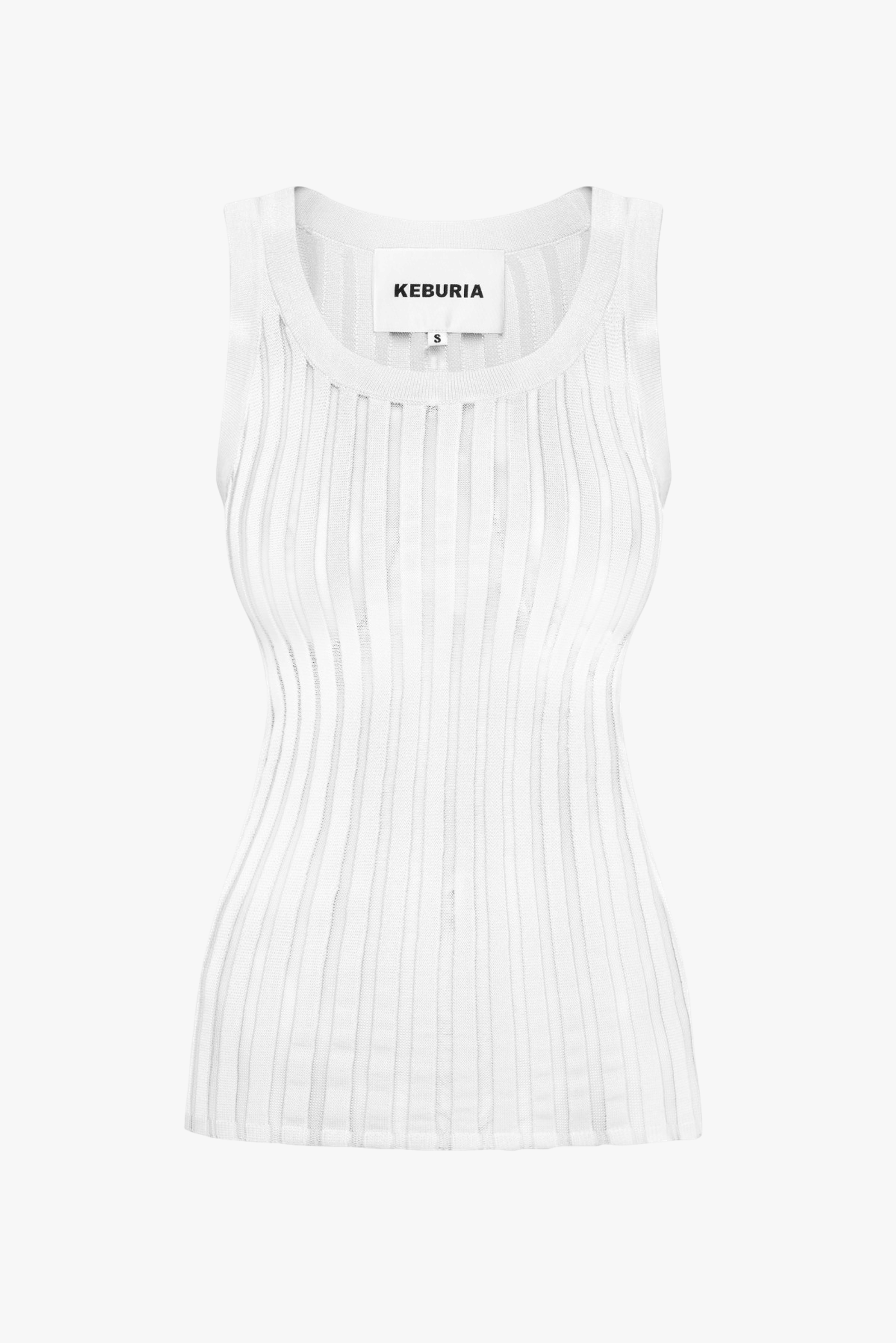 TULLE-PANELED KNIT TOP in White made by KEBURIA