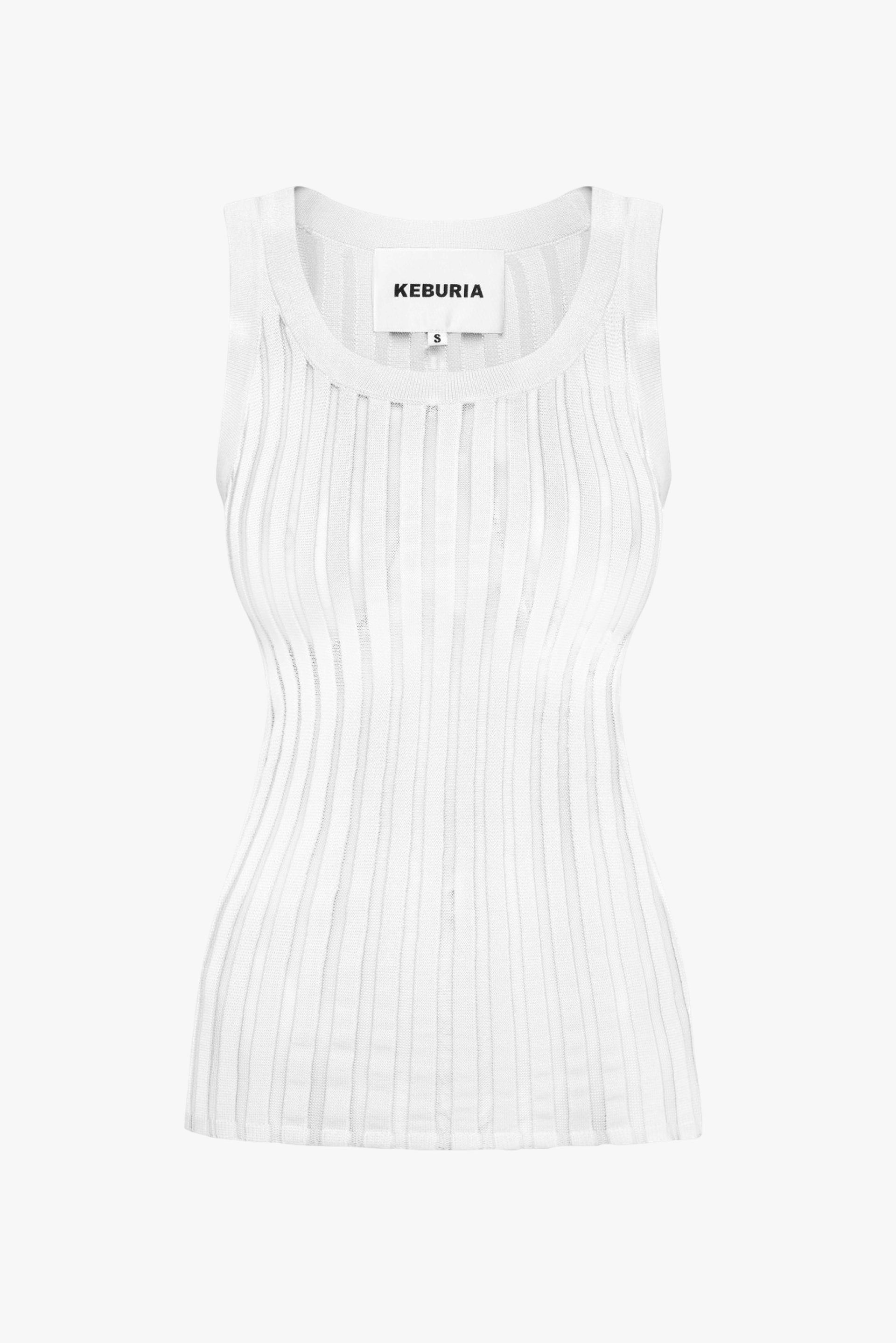 TULLE-PANELED KNIT TOP in White made by KEBURIA