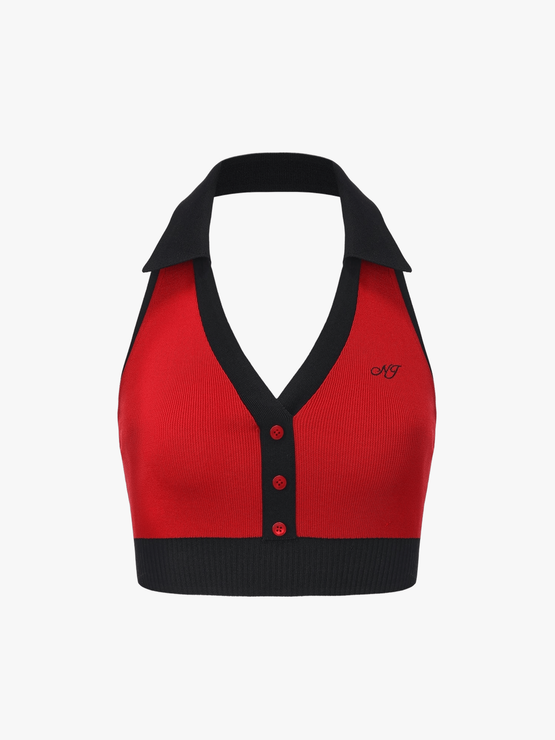 Wilhelmina Contrast Halter Knit Red Top made by Nana Jacqueline