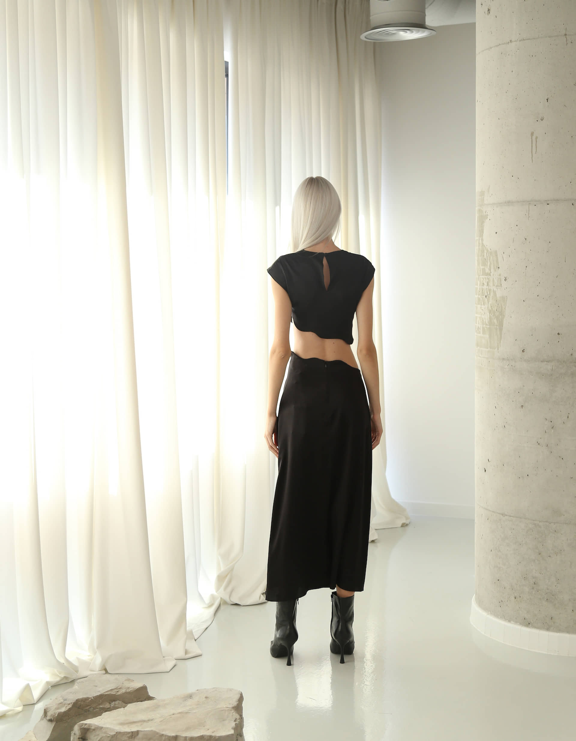 RHEA Silk Skirt in Black made by MAET