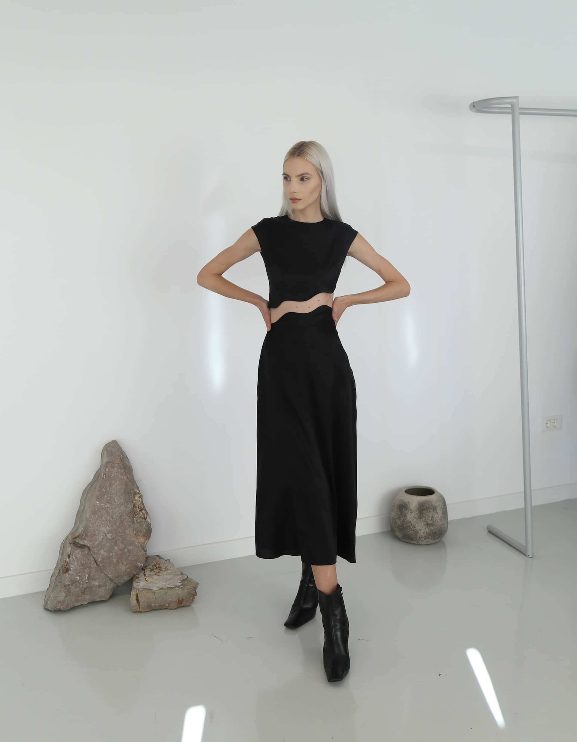 RHEA Silk Skirt in Black made by MAET