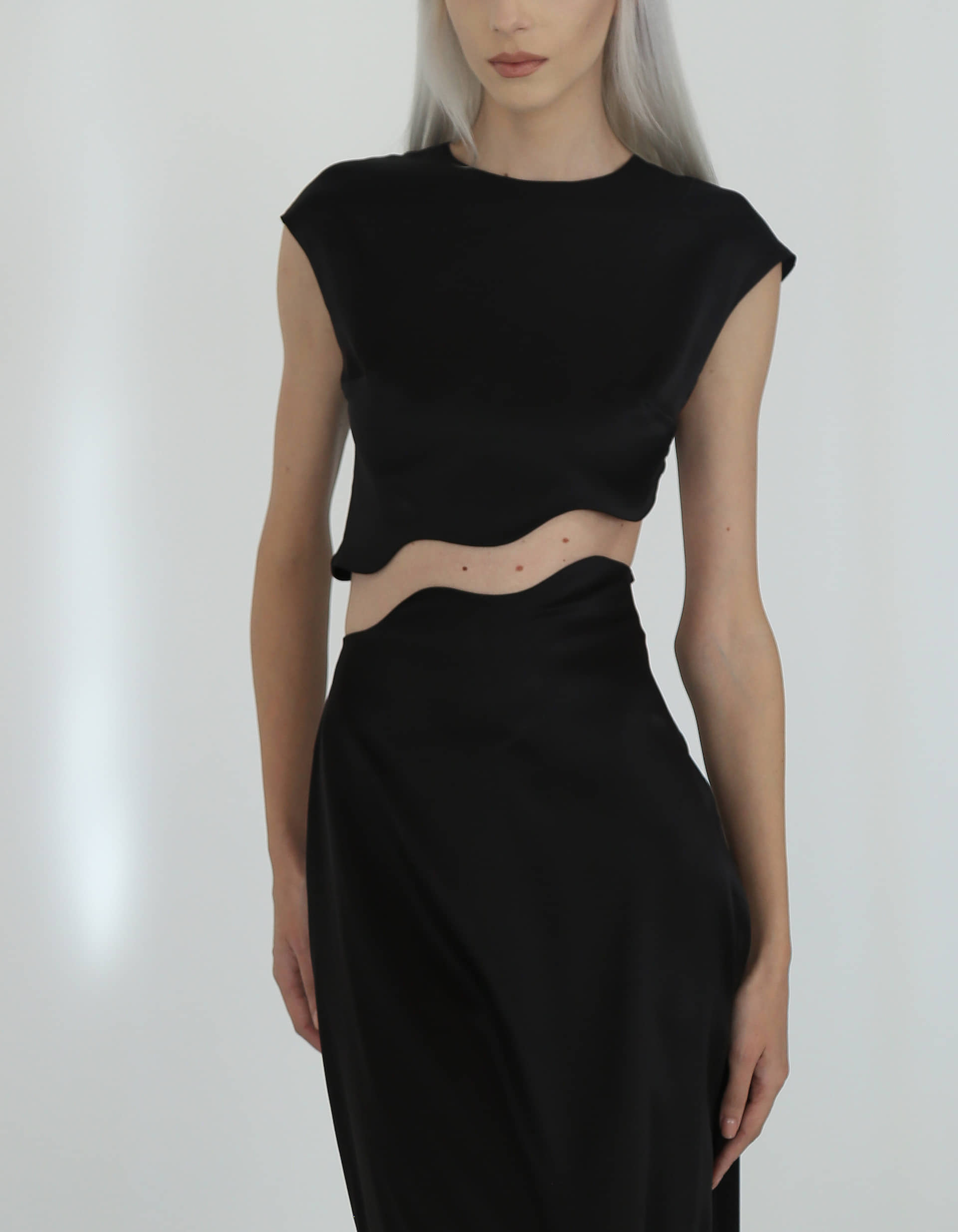 RHEA Silk Skirt in Black made by MAET