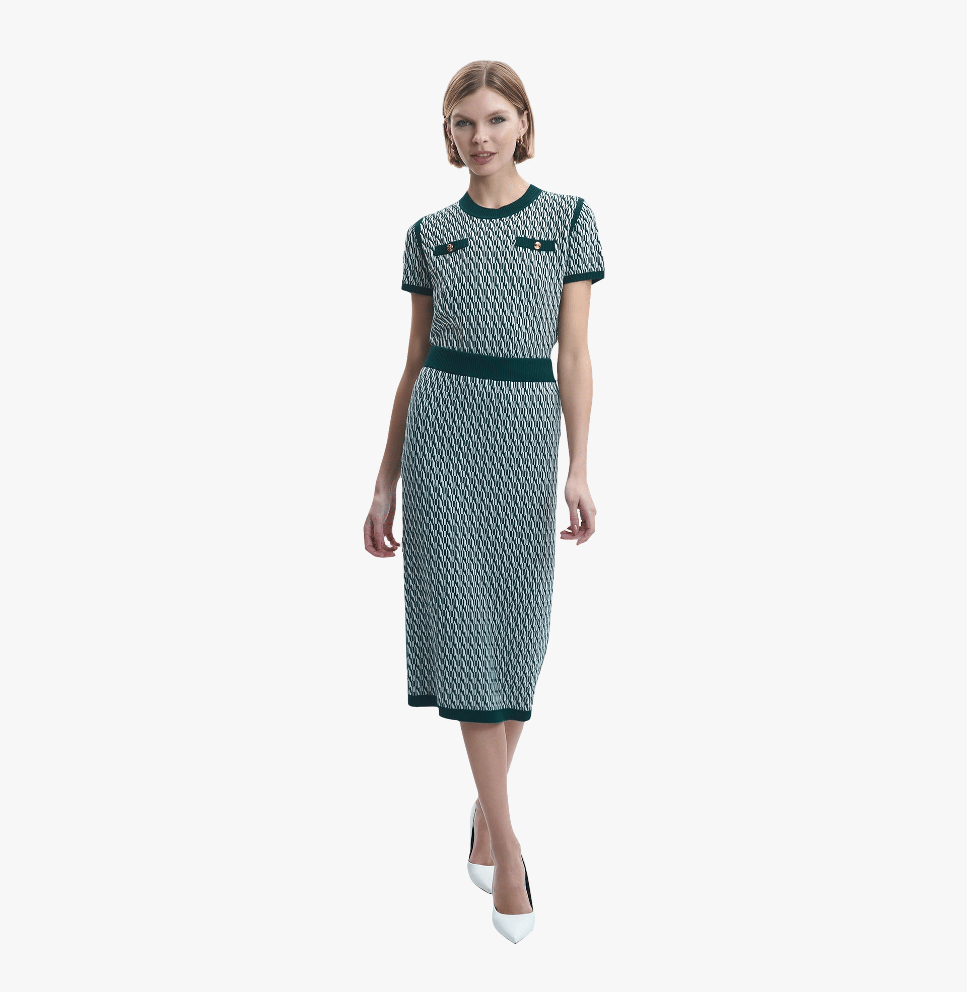 COTTON AND CASHMERE TWO-TONE SKIRT in Green made by CRUSH Collection