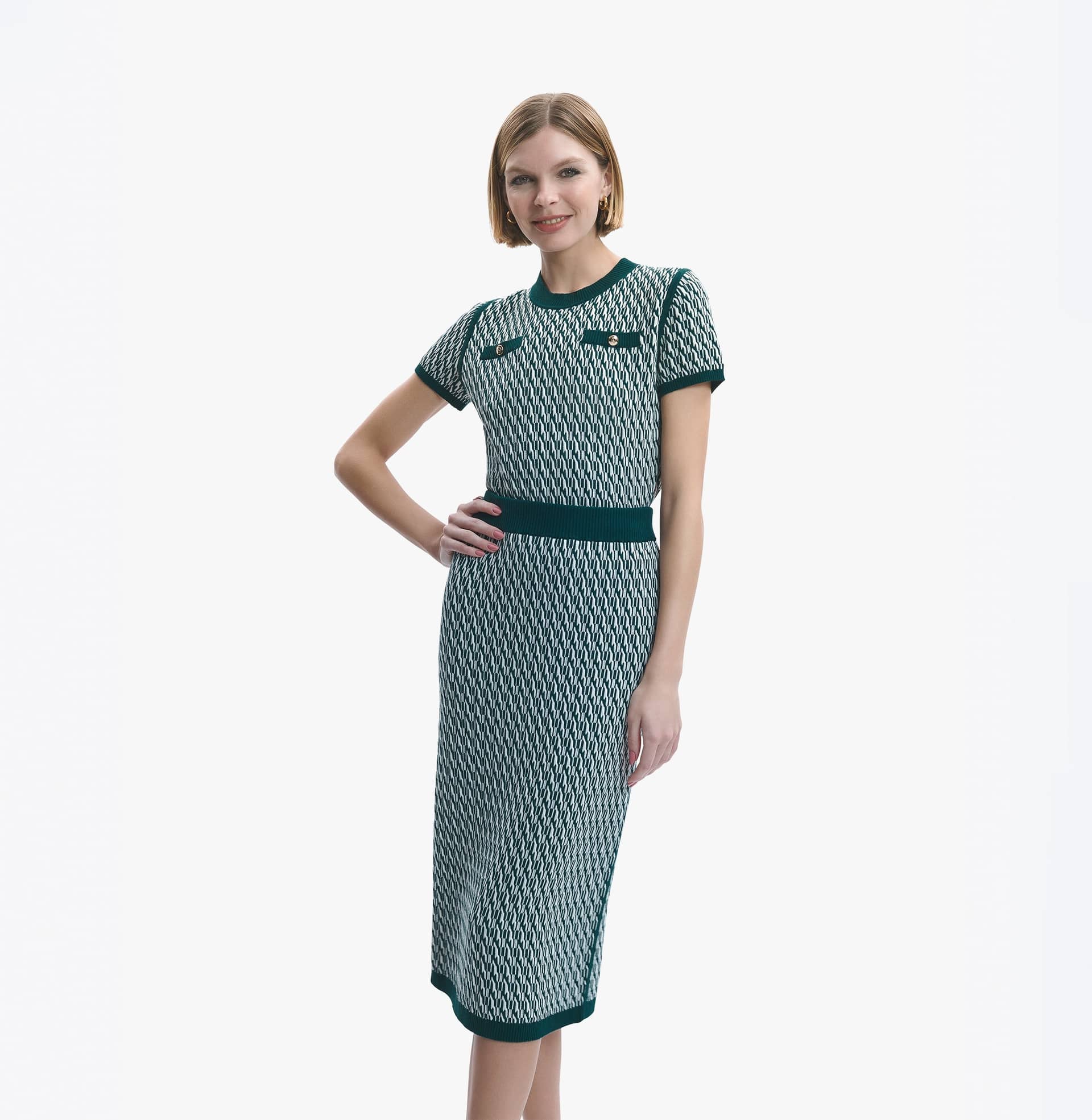 COTTON AND CASHMERE TWO-TONE SKIRT in Green made by CRUSH Collection