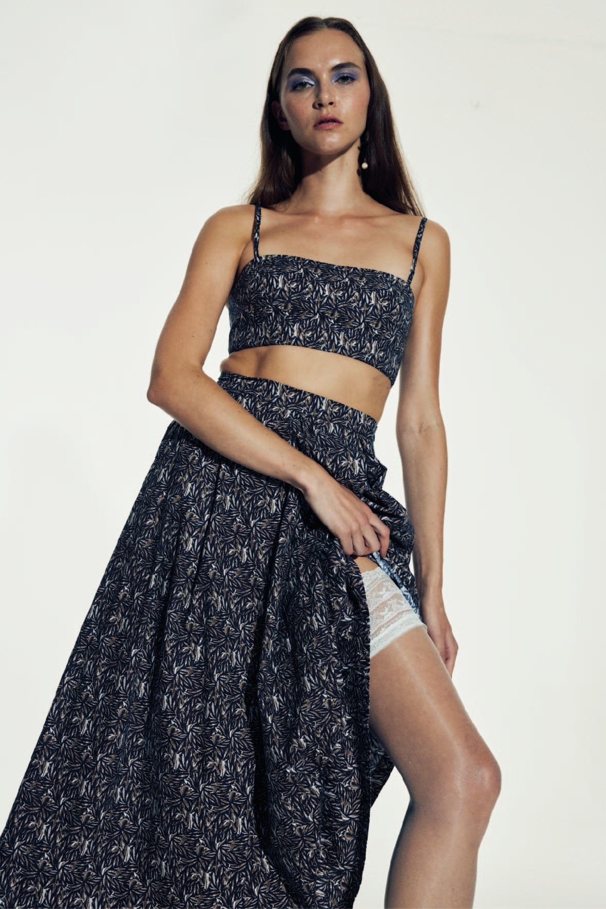 June Printed Cotton Midi Skirt in Brown made by Nazli Ceren