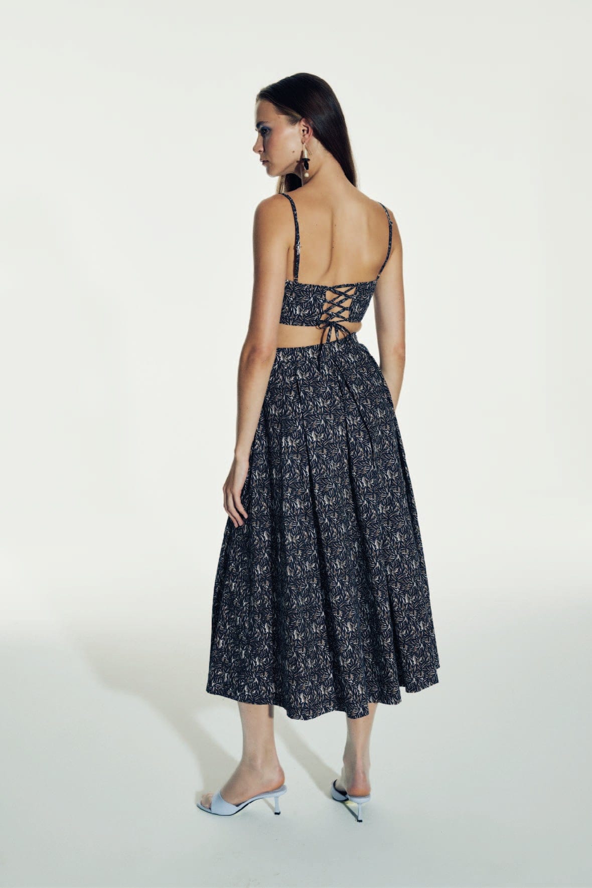 June Printed Cotton Midi Skirt in Brown made by Nazli Ceren