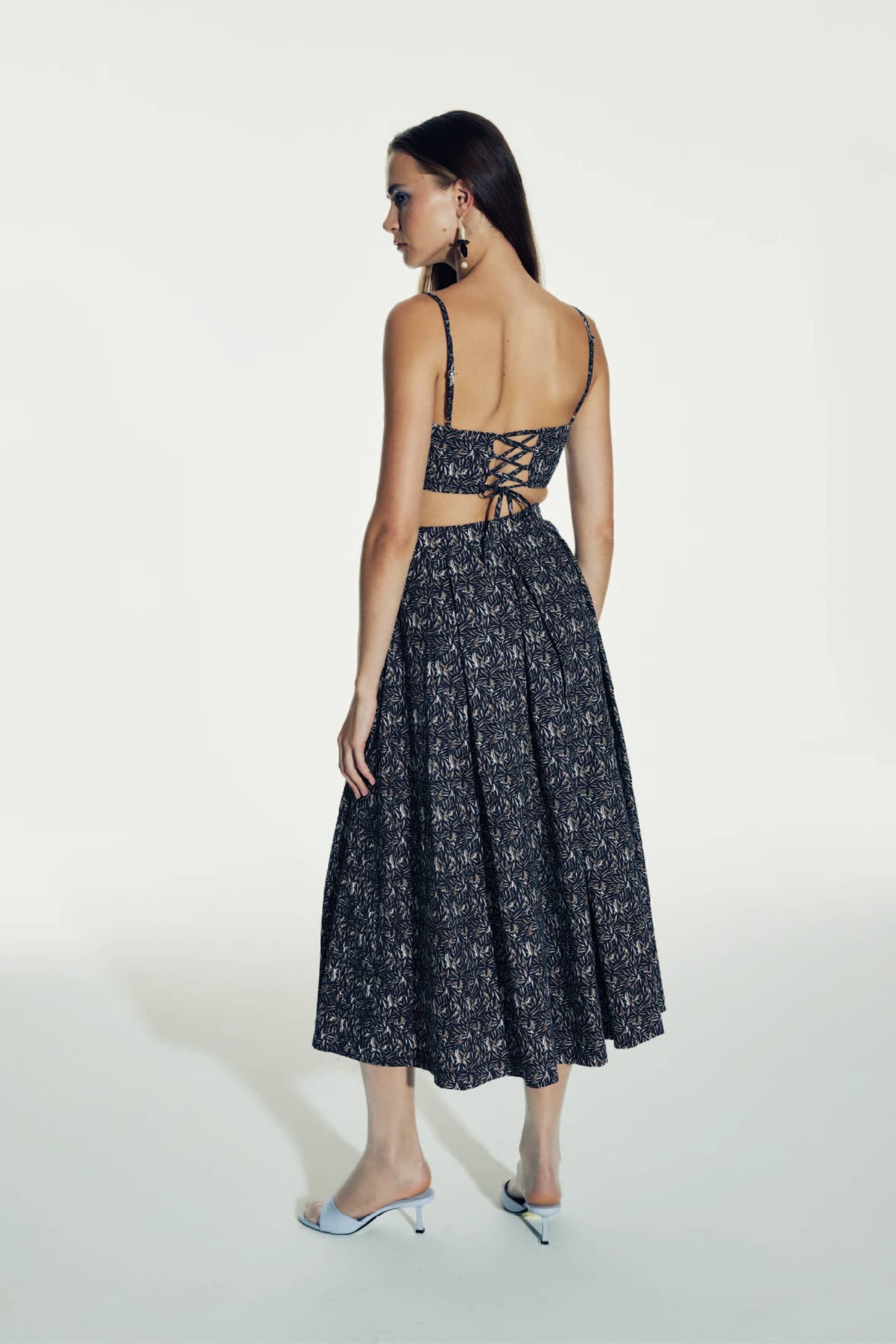 June Printed Cotton Midi Skirt in Brown made by Nazli Ceren