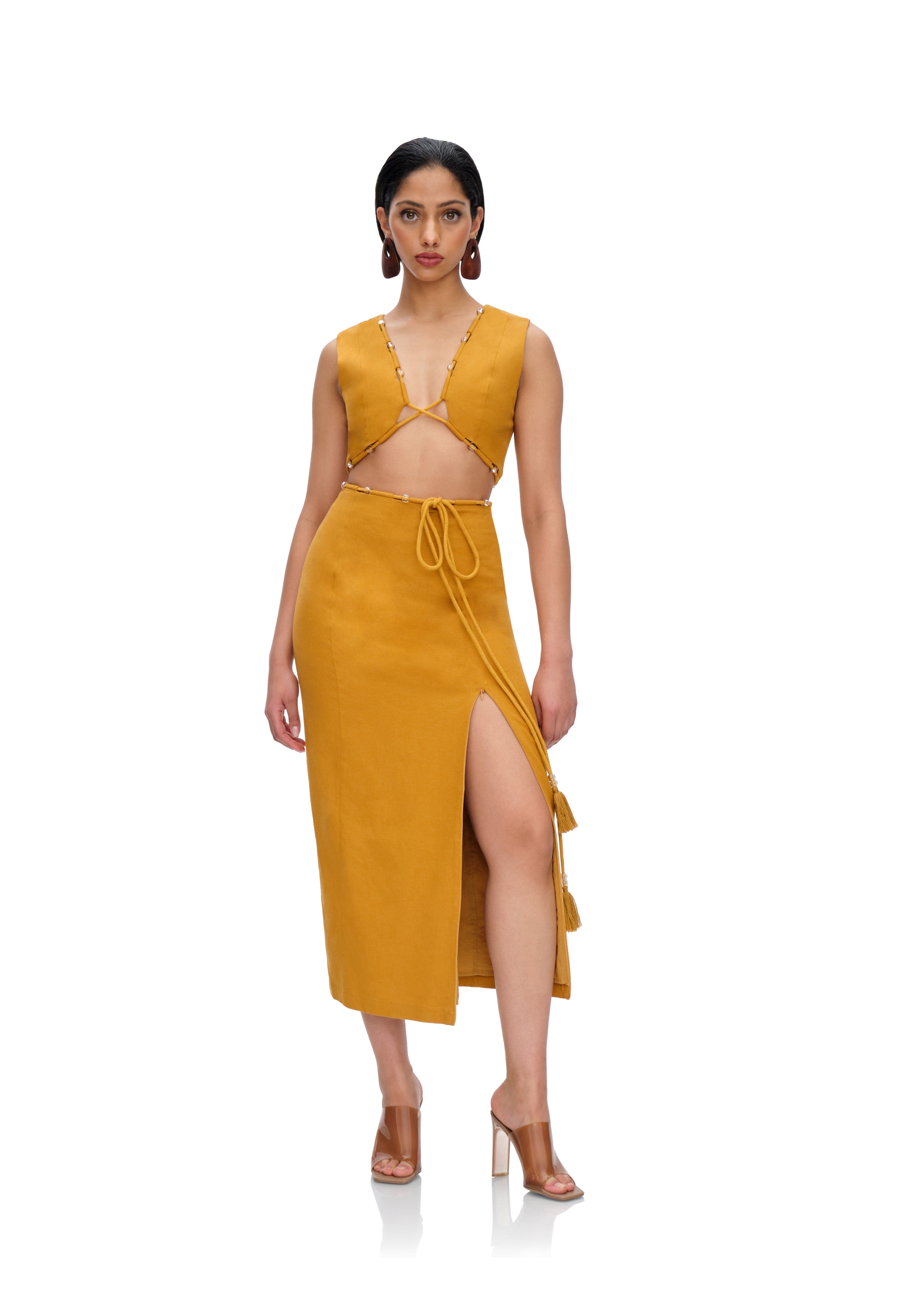 VELA MIDI DRESS - MUSTARD made by Andrea Iyamah