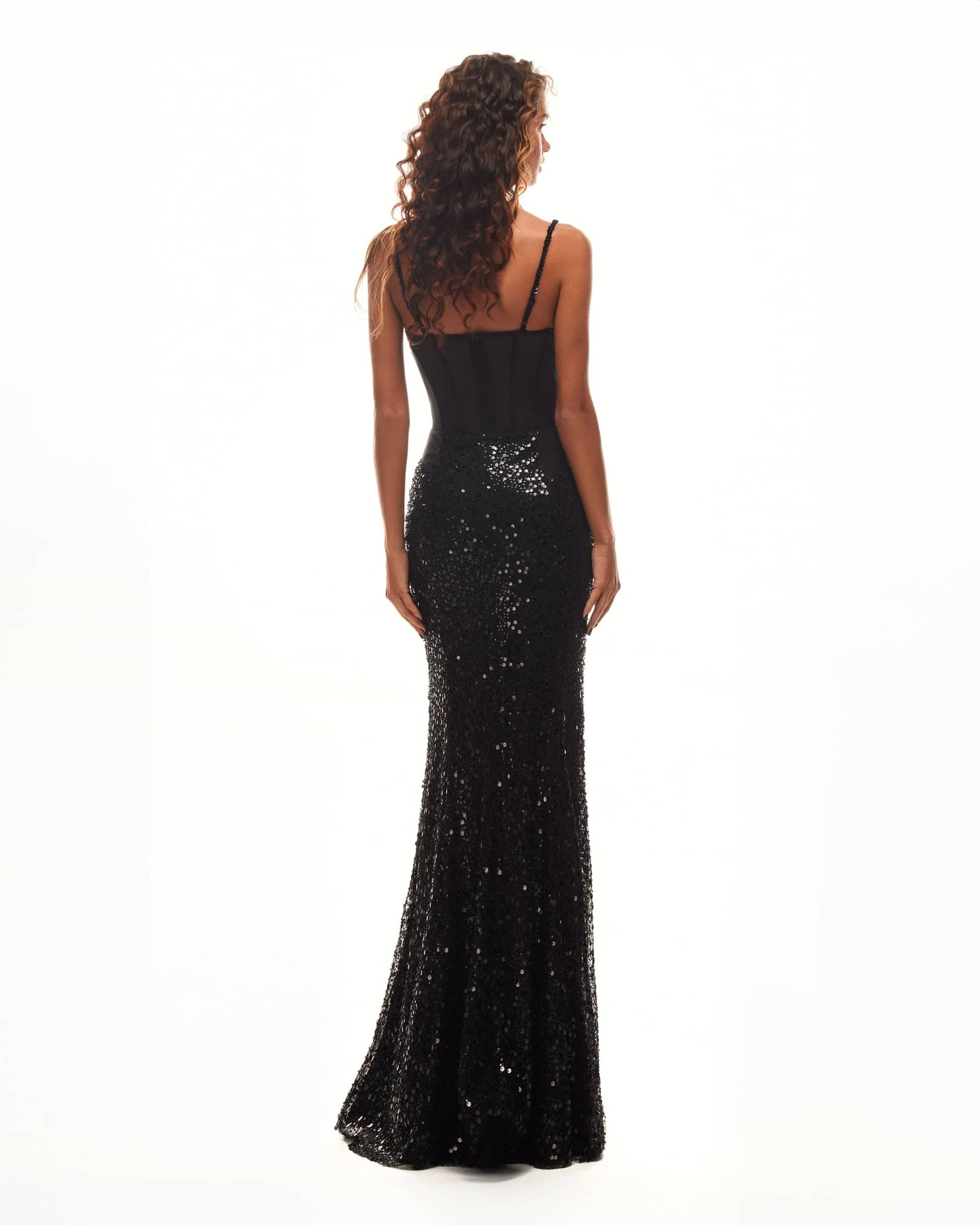 Sensational black maxi on spaghetti straps covered in sequins, Smoky Quartz made by Milla
