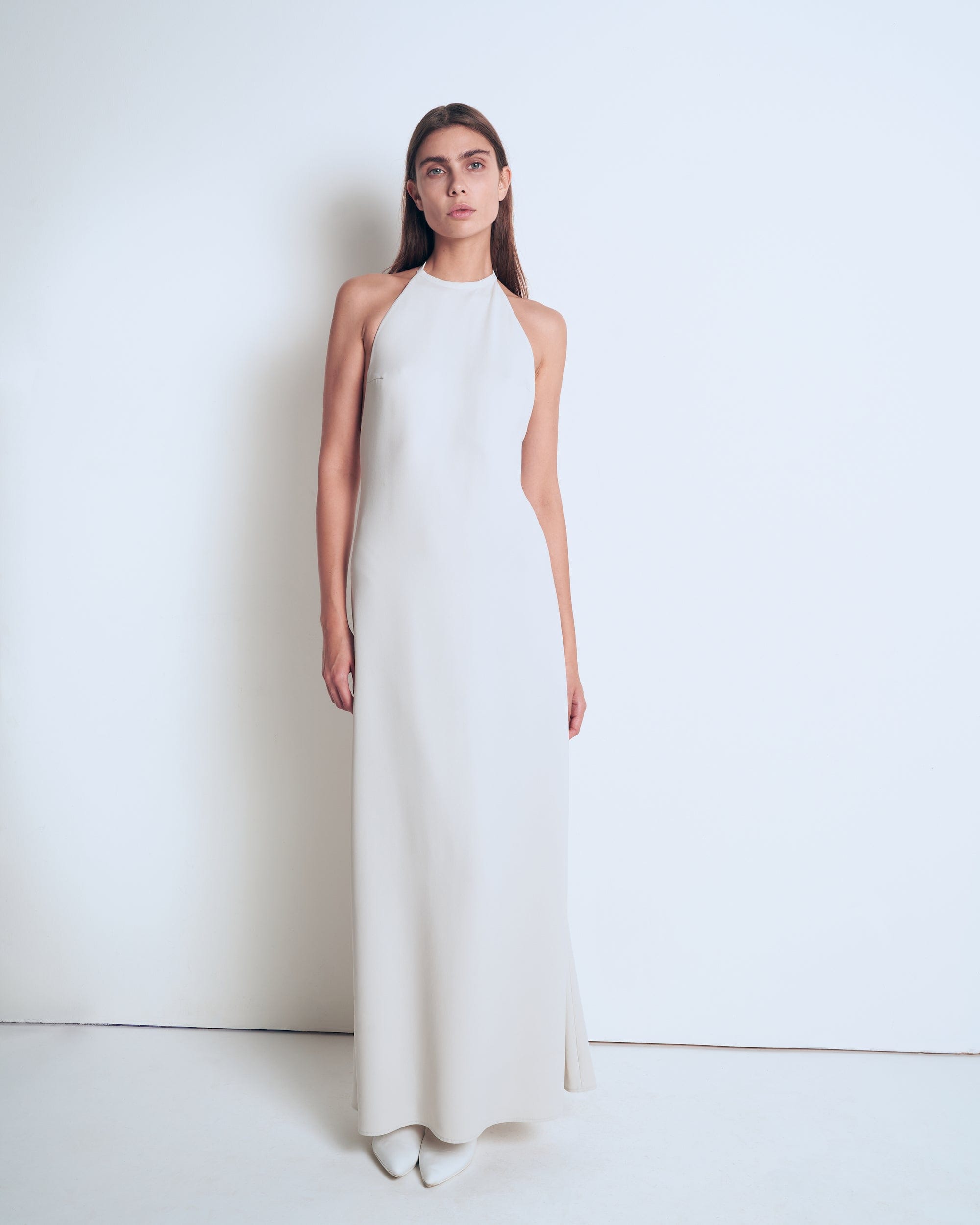 Grey open back dress made by A.M.G