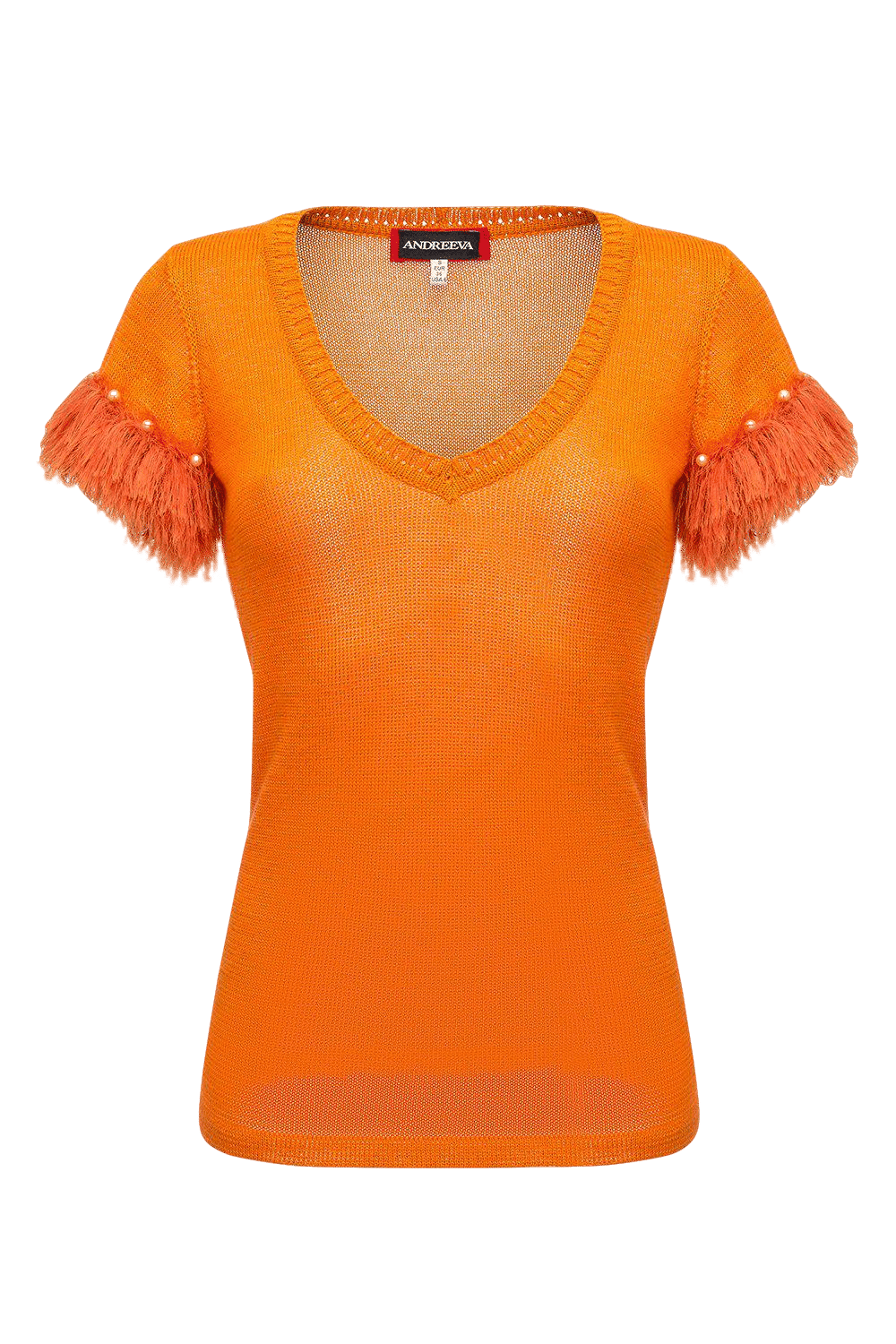 Golden poppy knit top with handmade knit details and pearls made by ANDREEVA