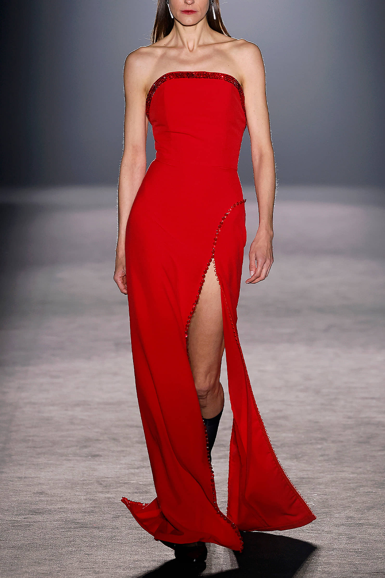 Red buttoned crystal dress made by Compte Spain