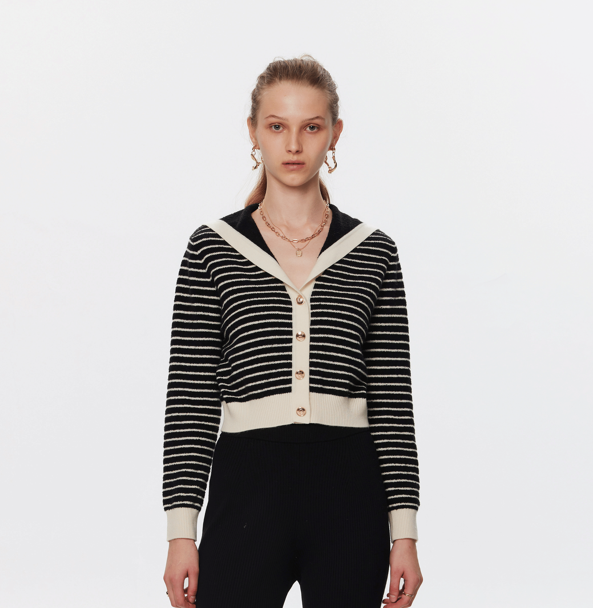 BOUCLÉ STRIPED SAILOR CARDIGAN made by CRUSH Collection