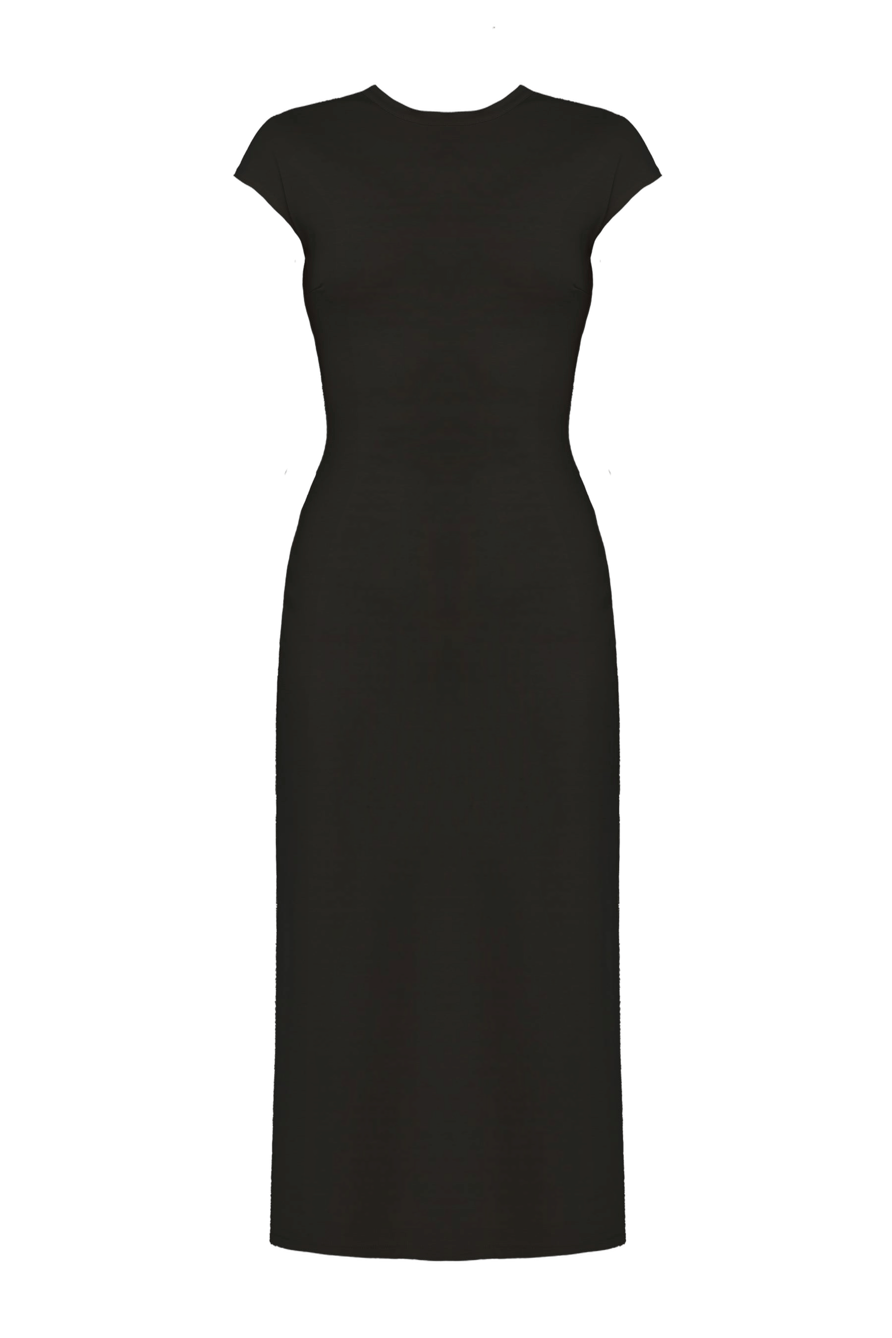 ASTER Black Jersey Bodycon Midi Dress With Cap Sleeves made by UNDRESS