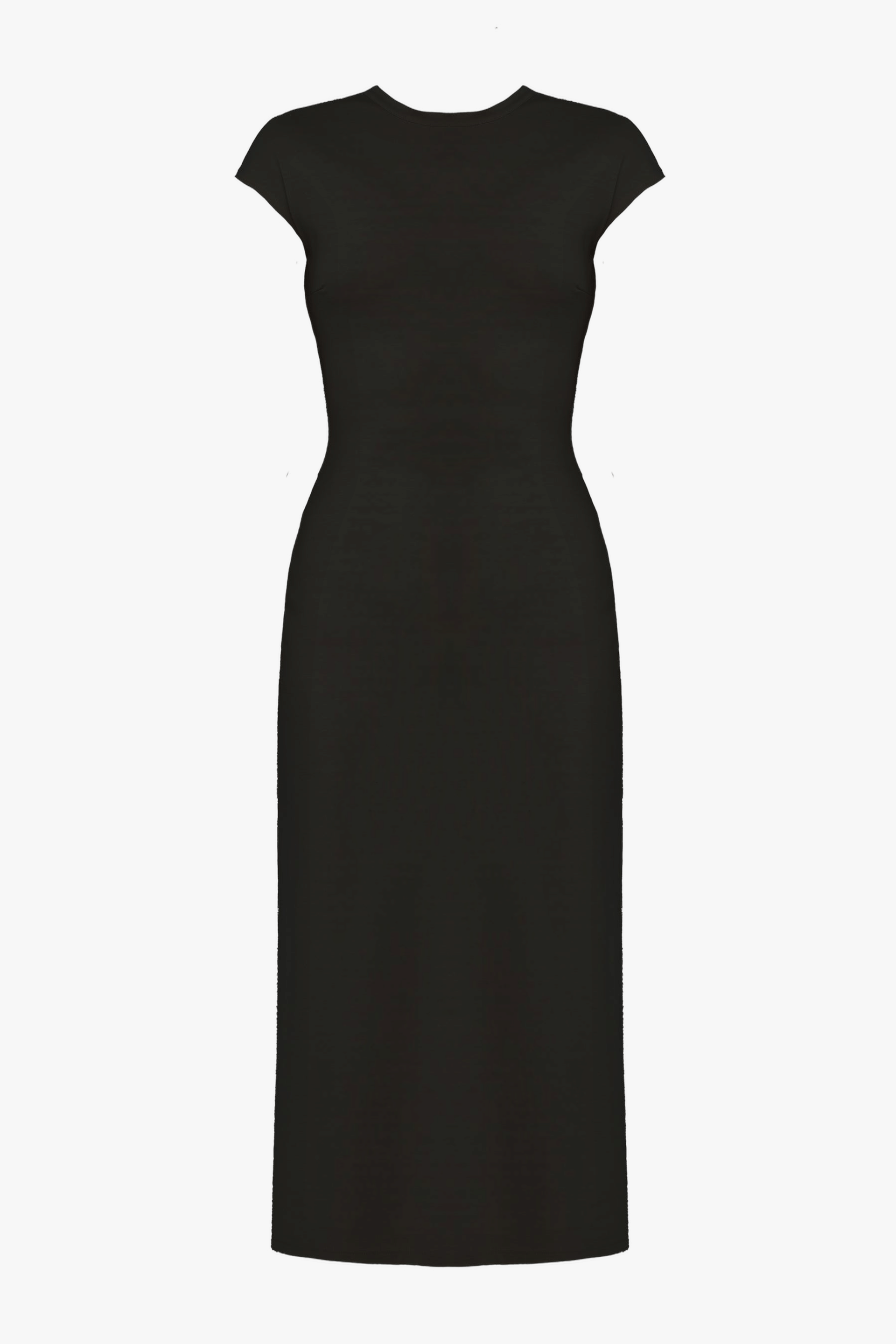ASTER Black Jersey Bodycon Midi Dress With Cap Sleeves made by UNDRESS