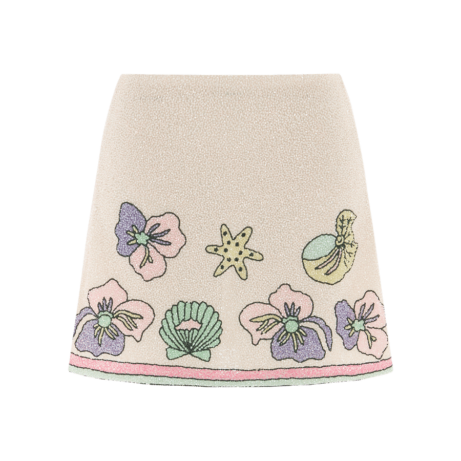 Tallulah Crystal Co-Ord Mini Skirt in Beige made by Oceanus Swimwear
