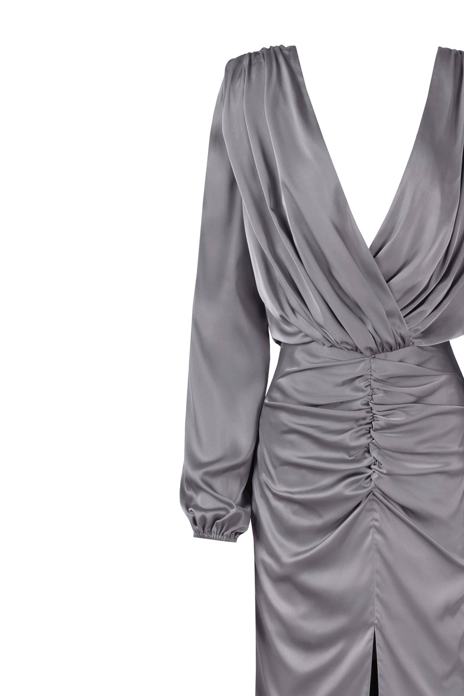 Fancy silver silk maxi evening dress made by Milla