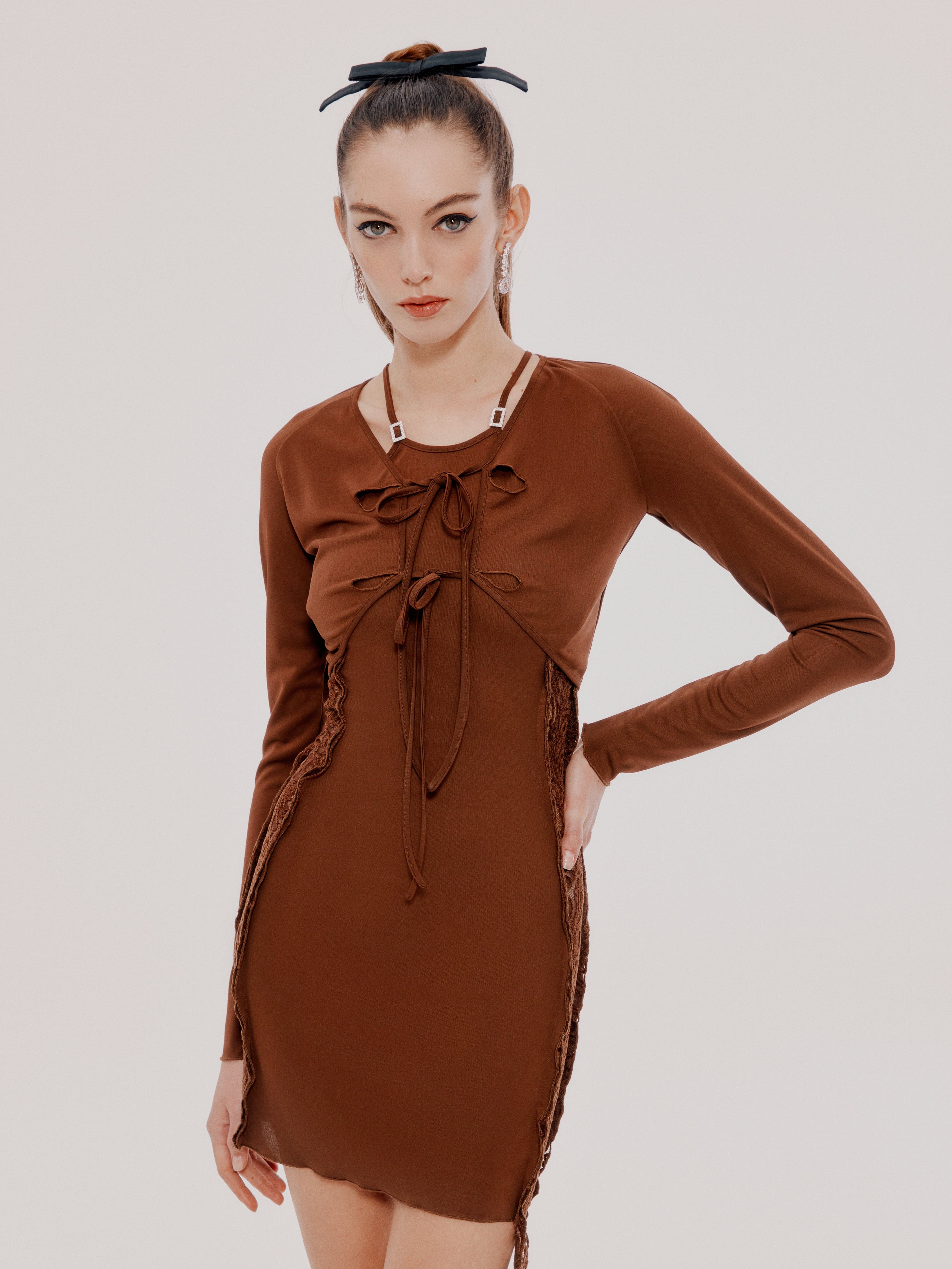 Brown Sade Dress (Final Sale) in Brown made by Nana Jacqueline