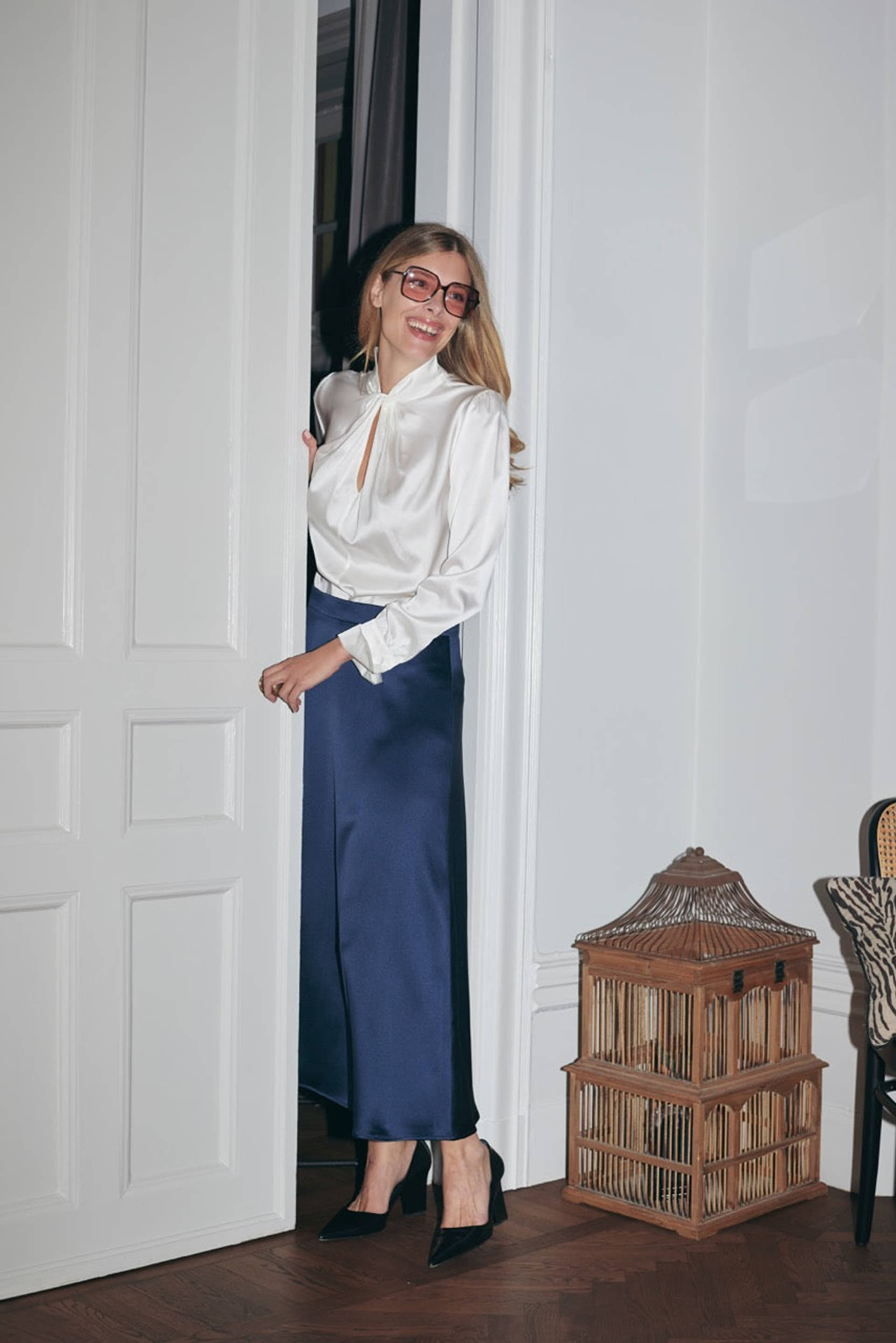 Twist Silk Blouse With Long Sleeves In Ivory made by Vesna W