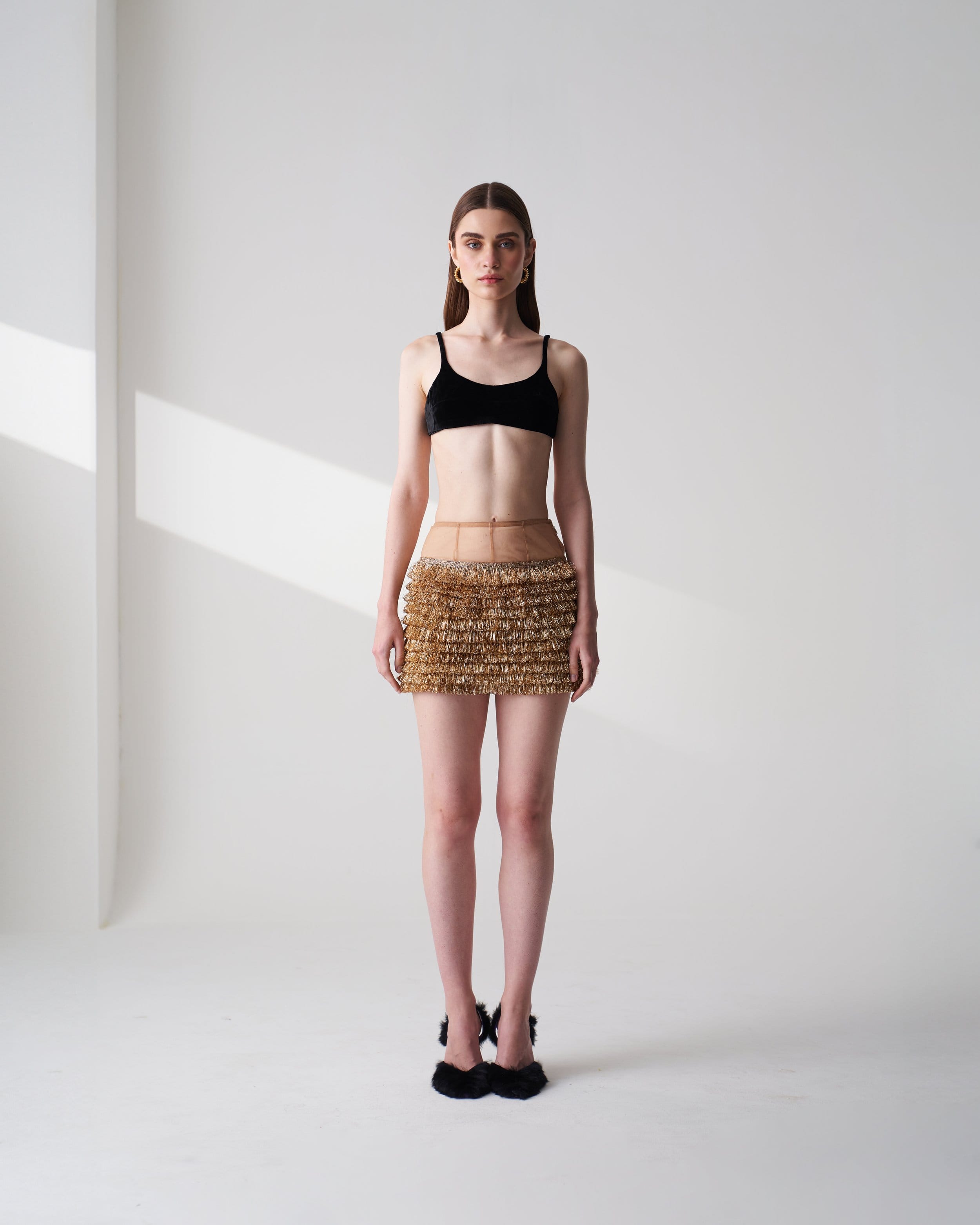 Kiran Golden Mini Skirt made by Szabo Sihag