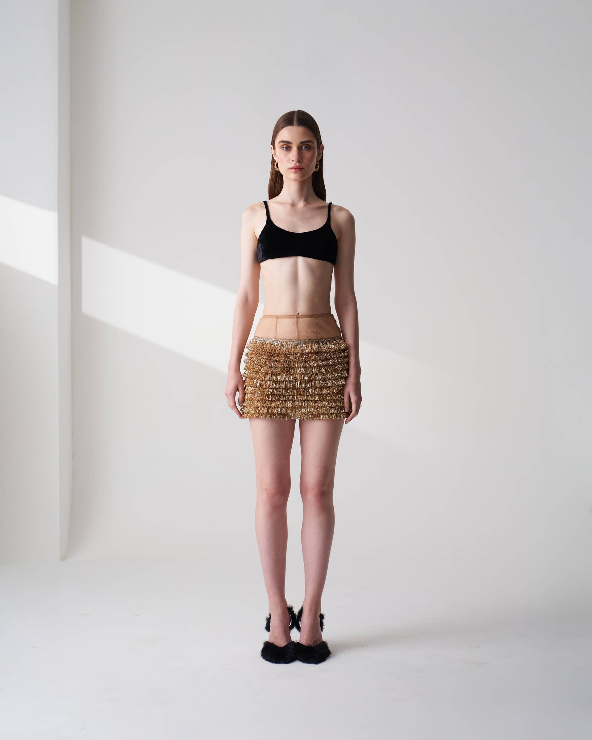 Kiran Golden Mini Skirt made by Szabo Sihag
