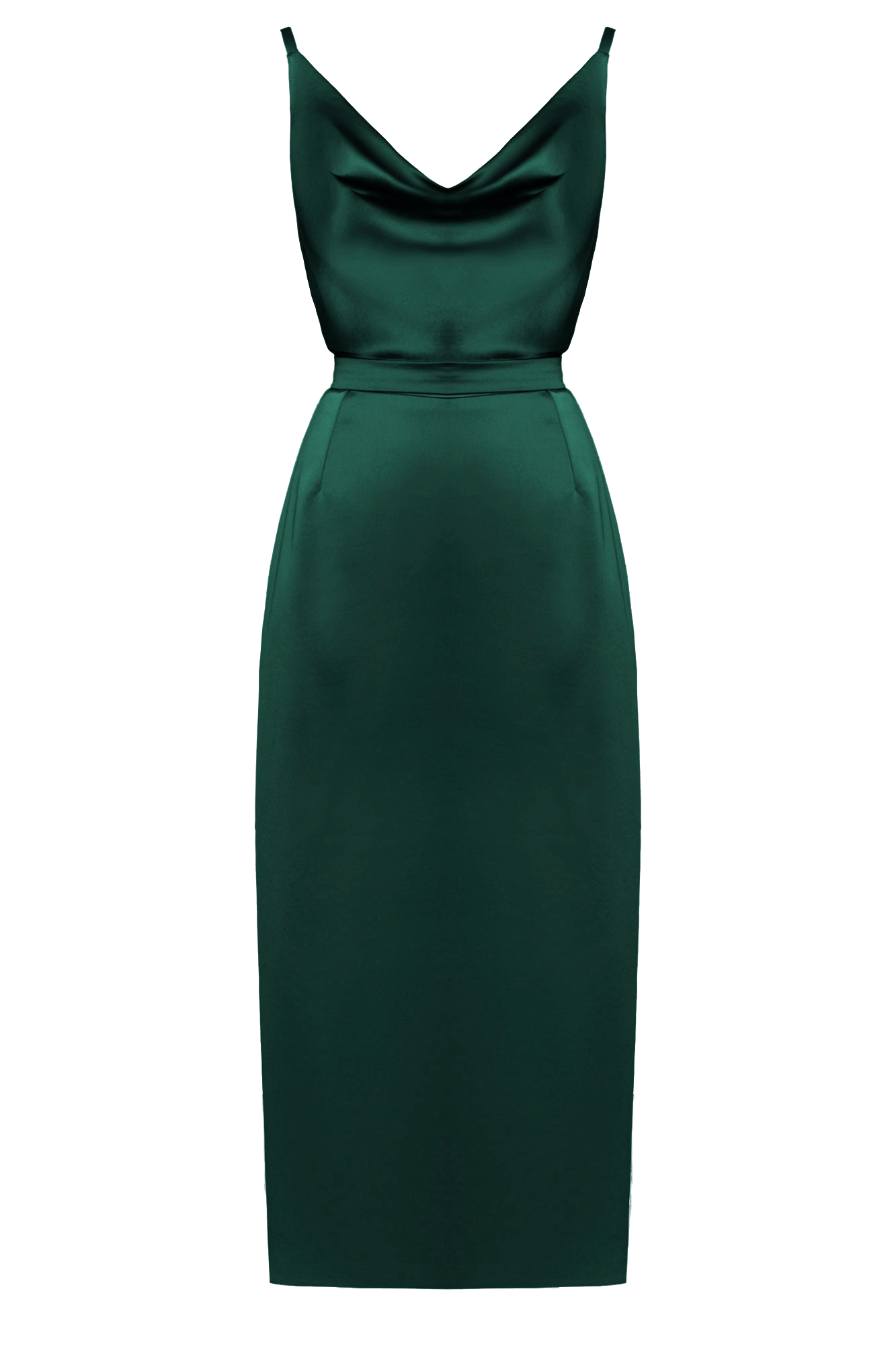 KAMEA deep green satin cowl neck midi dress made by UNDRESS