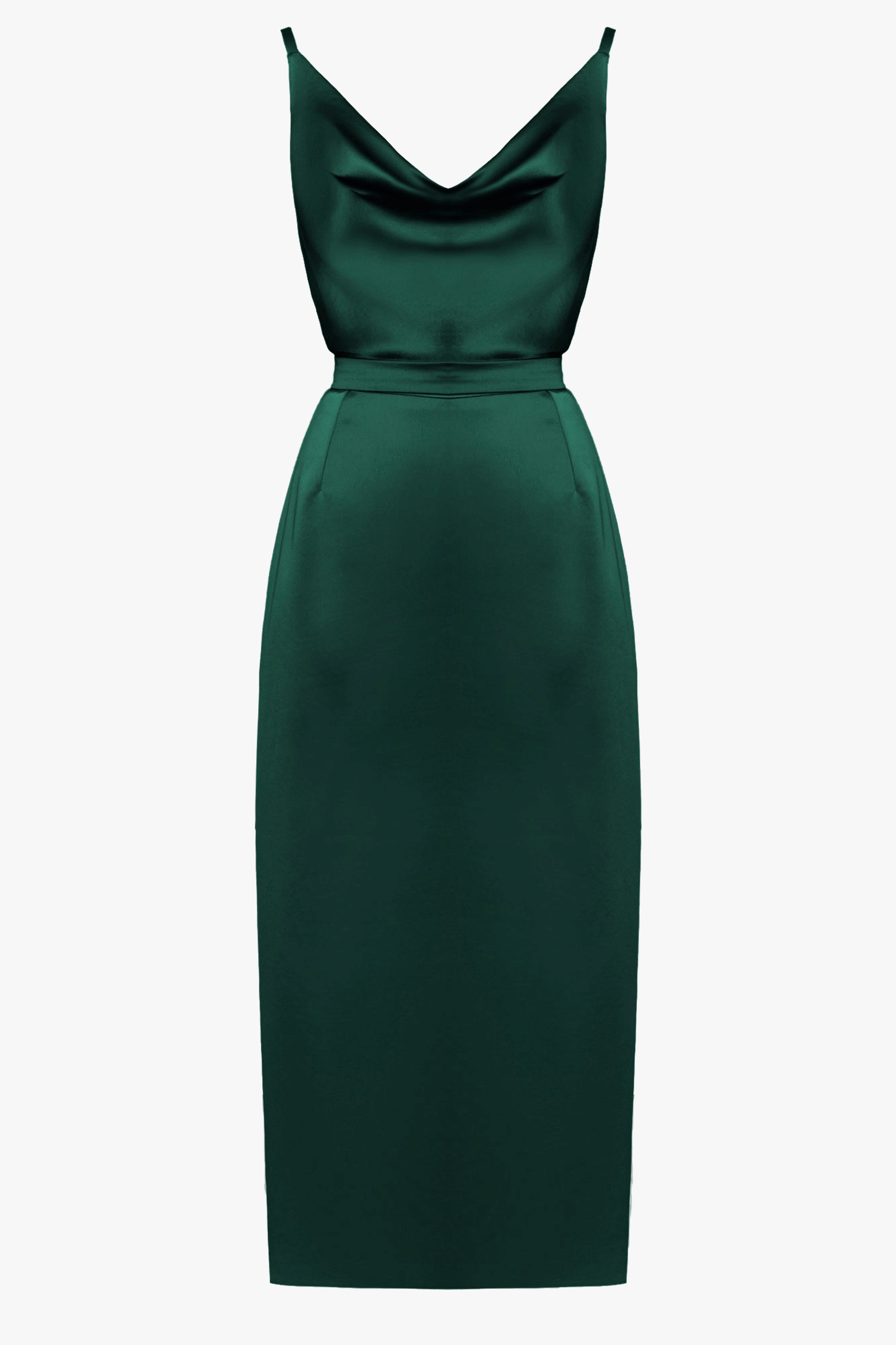 KAMEA deep green satin cowl neck midi dress made by UNDRESS