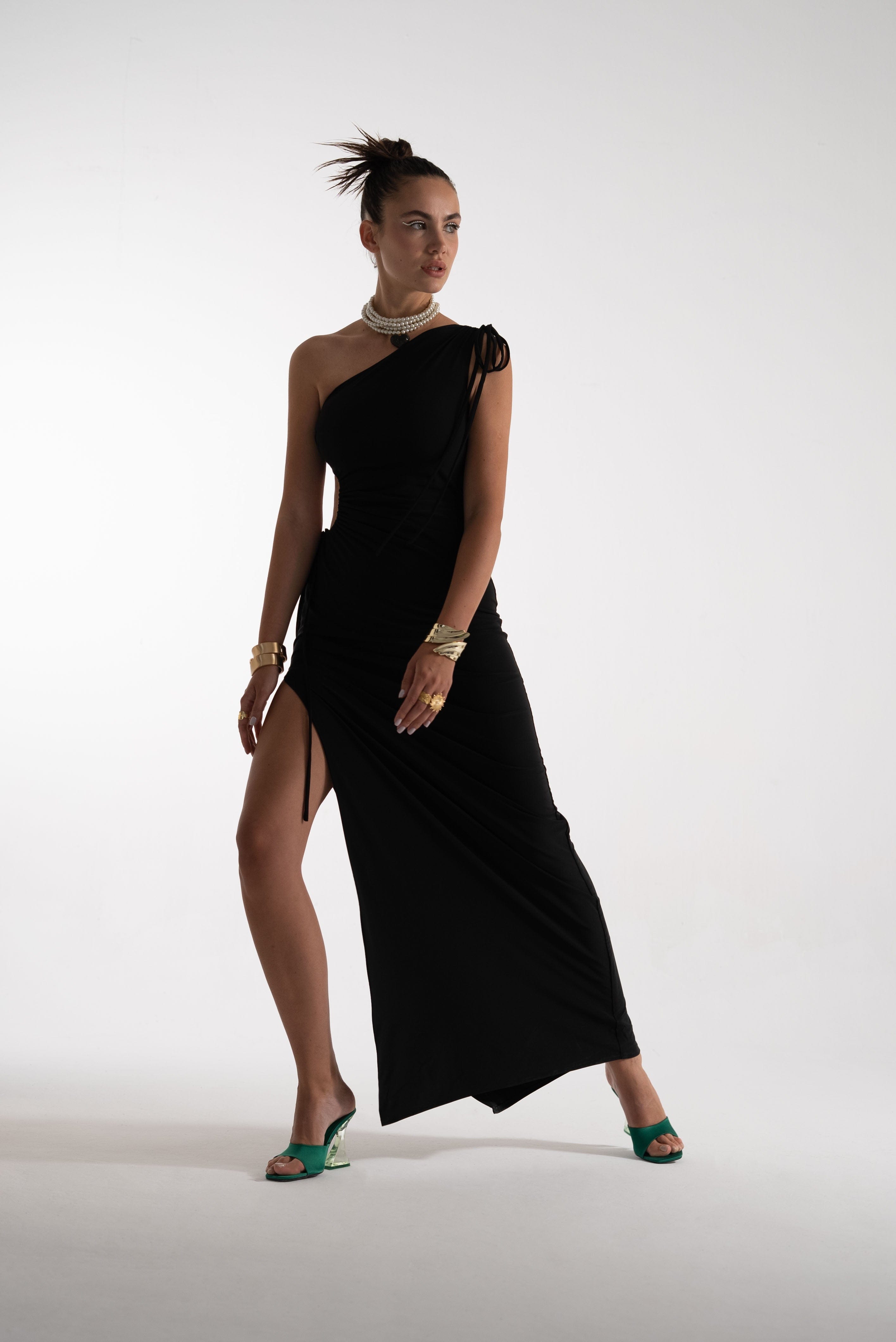 Zelda Black One Shoulder Maxi Dress made by Lora Istanbul