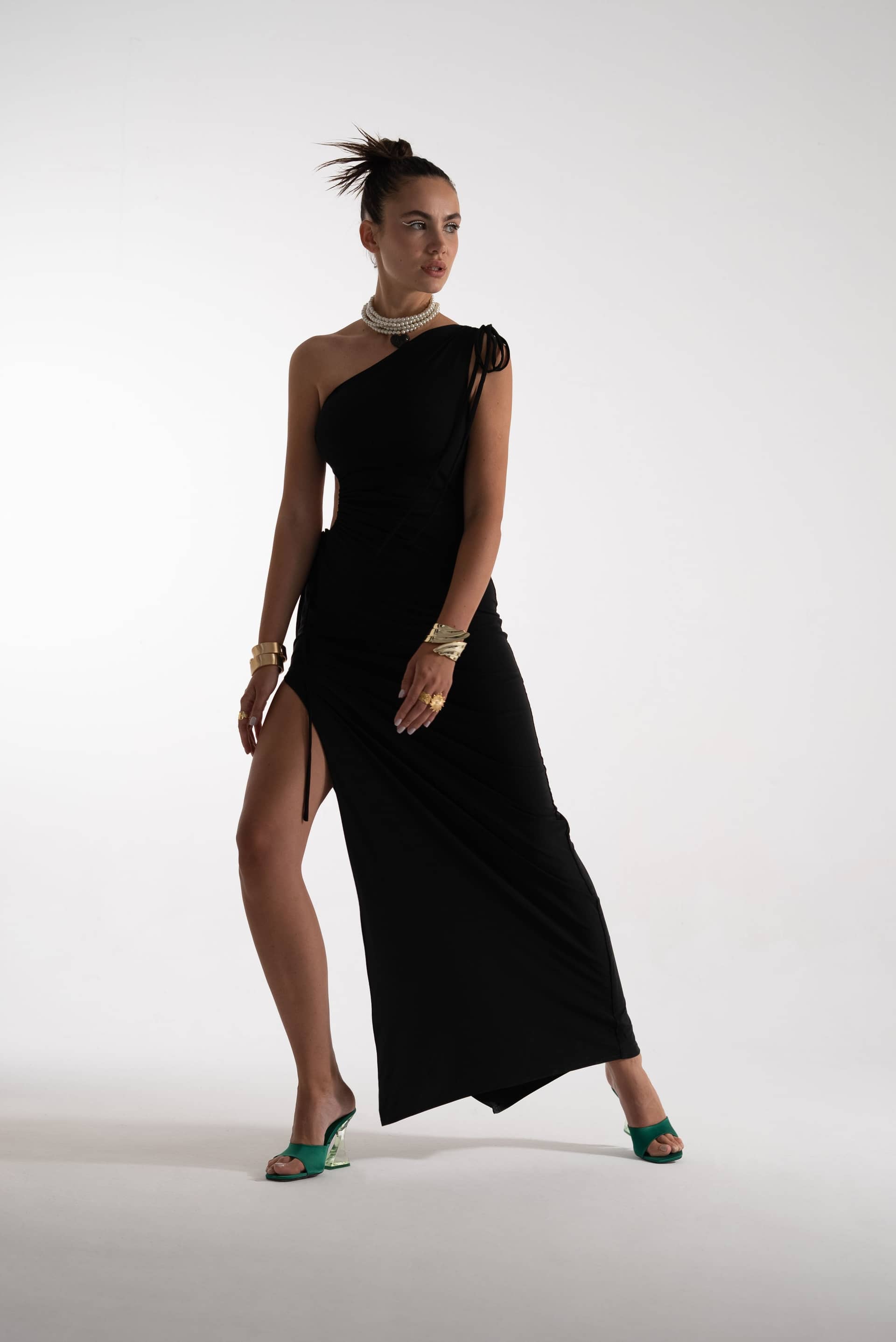 Zelda Black One Shoulder Maxi Dress made by Lora Istanbul