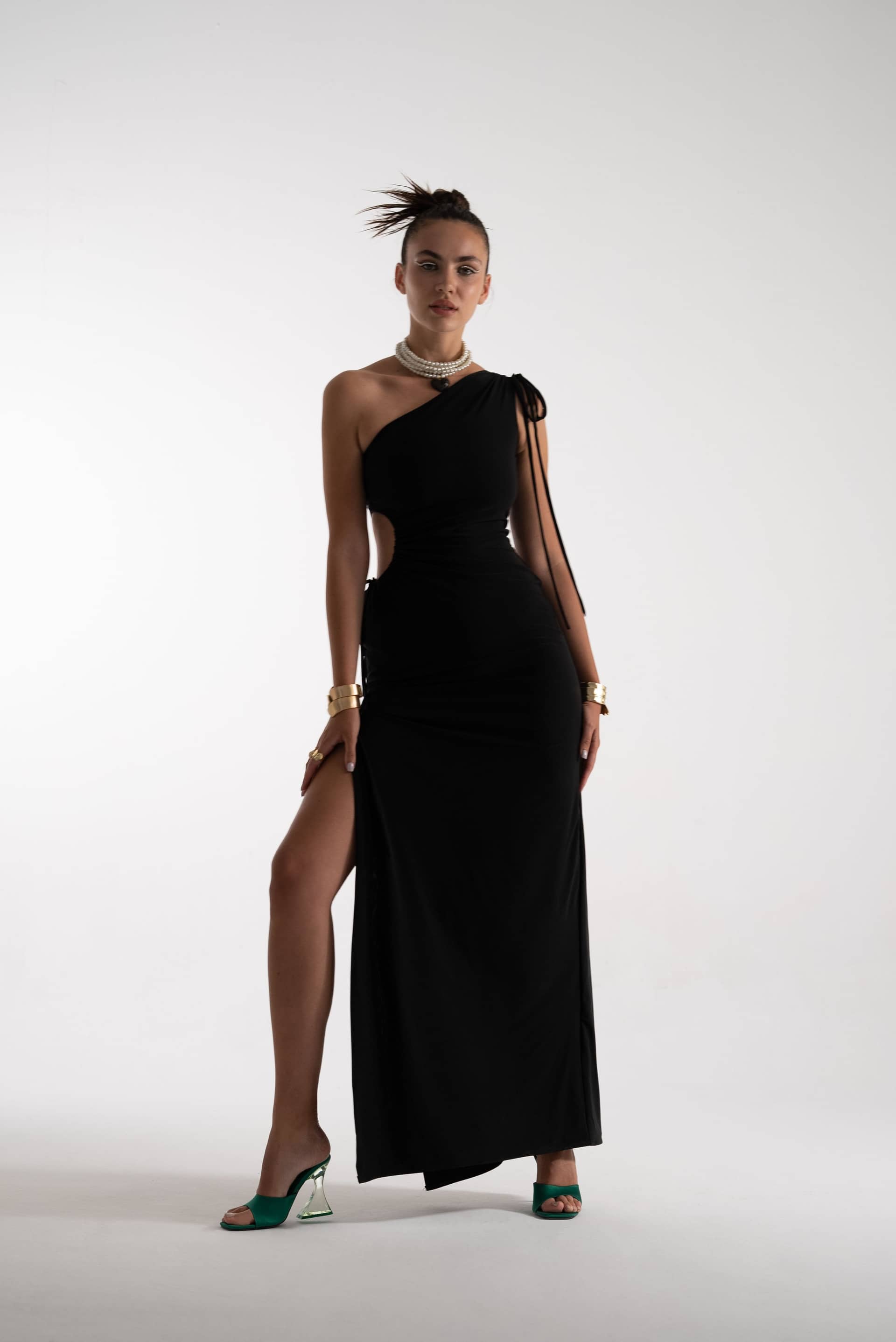 Zelda Black One Shoulder Maxi Dress made by Lora Istanbul