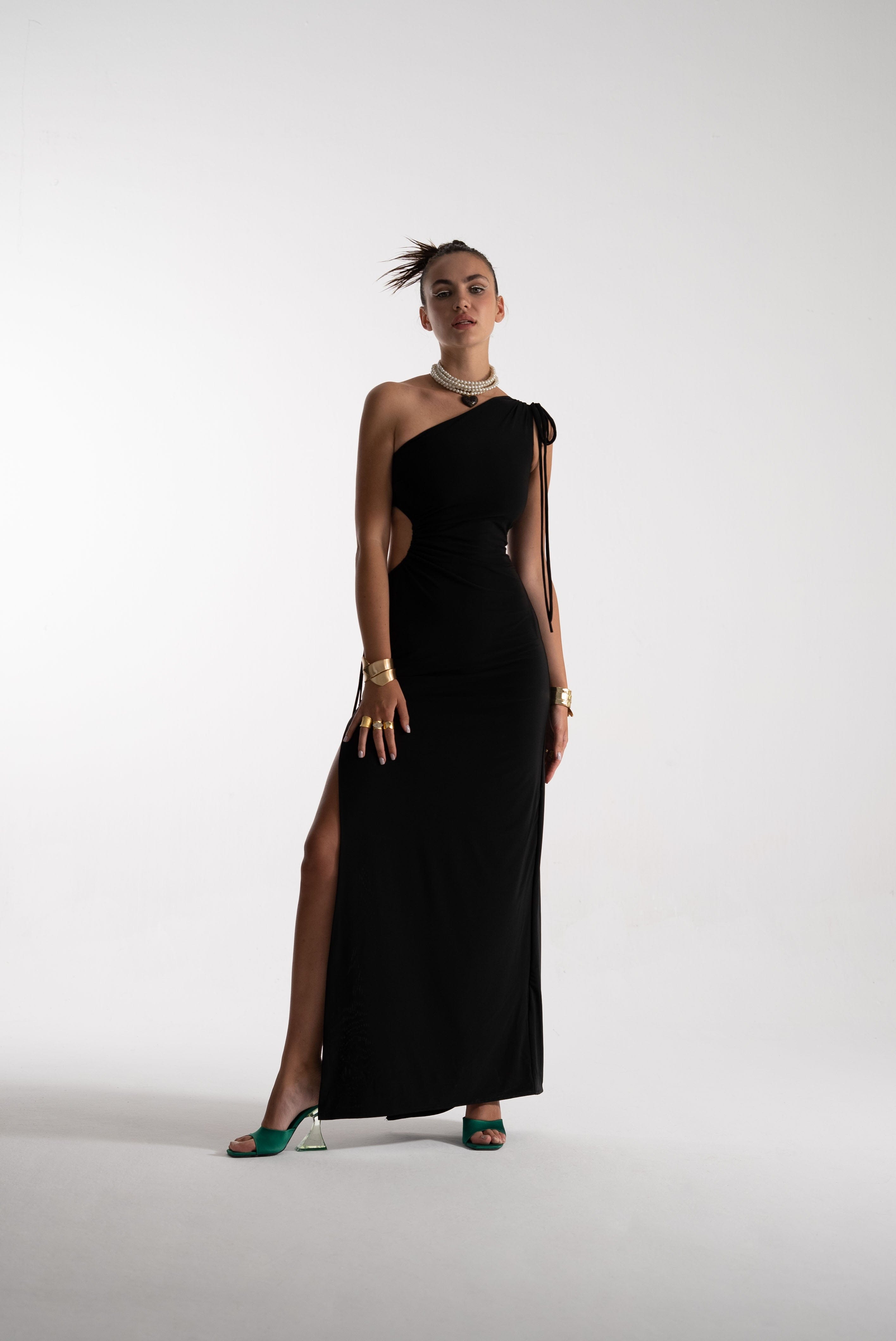 Zelda Black One Shoulder Maxi Dress made by Lora Istanbul