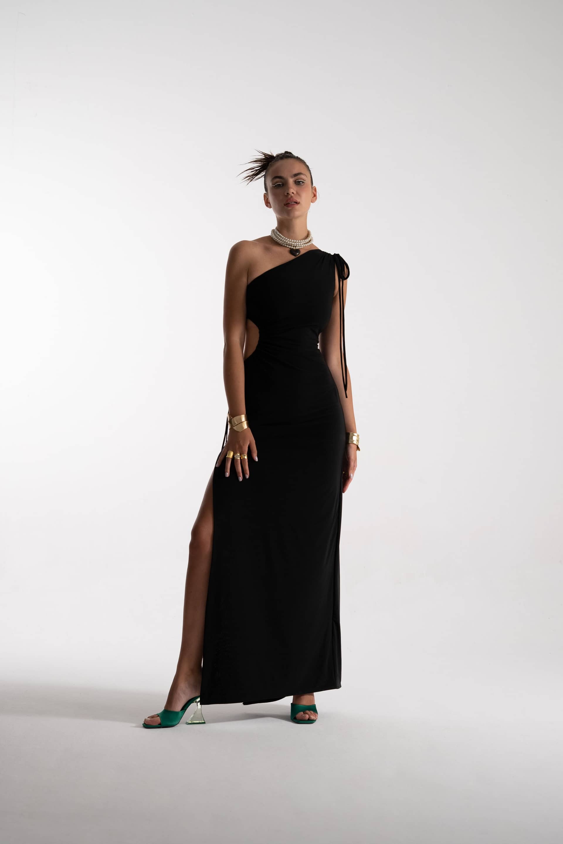 Zelda Black One Shoulder Maxi Dress made by Lora Istanbul
