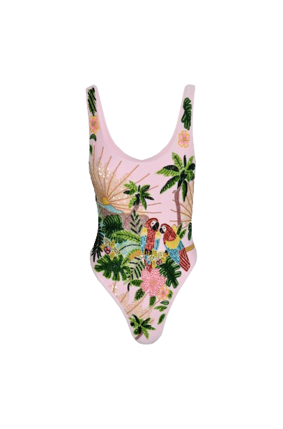 Maya Scoop Back Pink Tropical Swimsuit made by Oceanus Swimwear